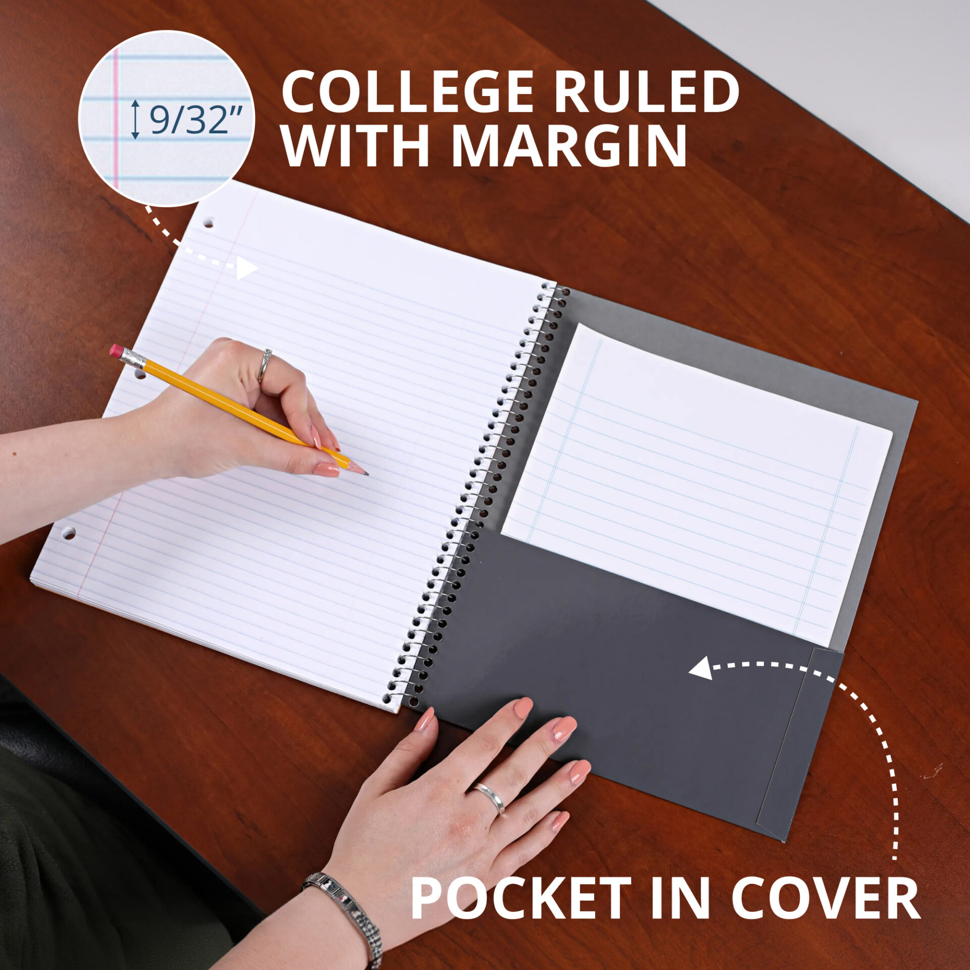 Lefty's Stasher© One Subject Wirebound Left-Handed Notebook with Cover Pocket, College Ruled