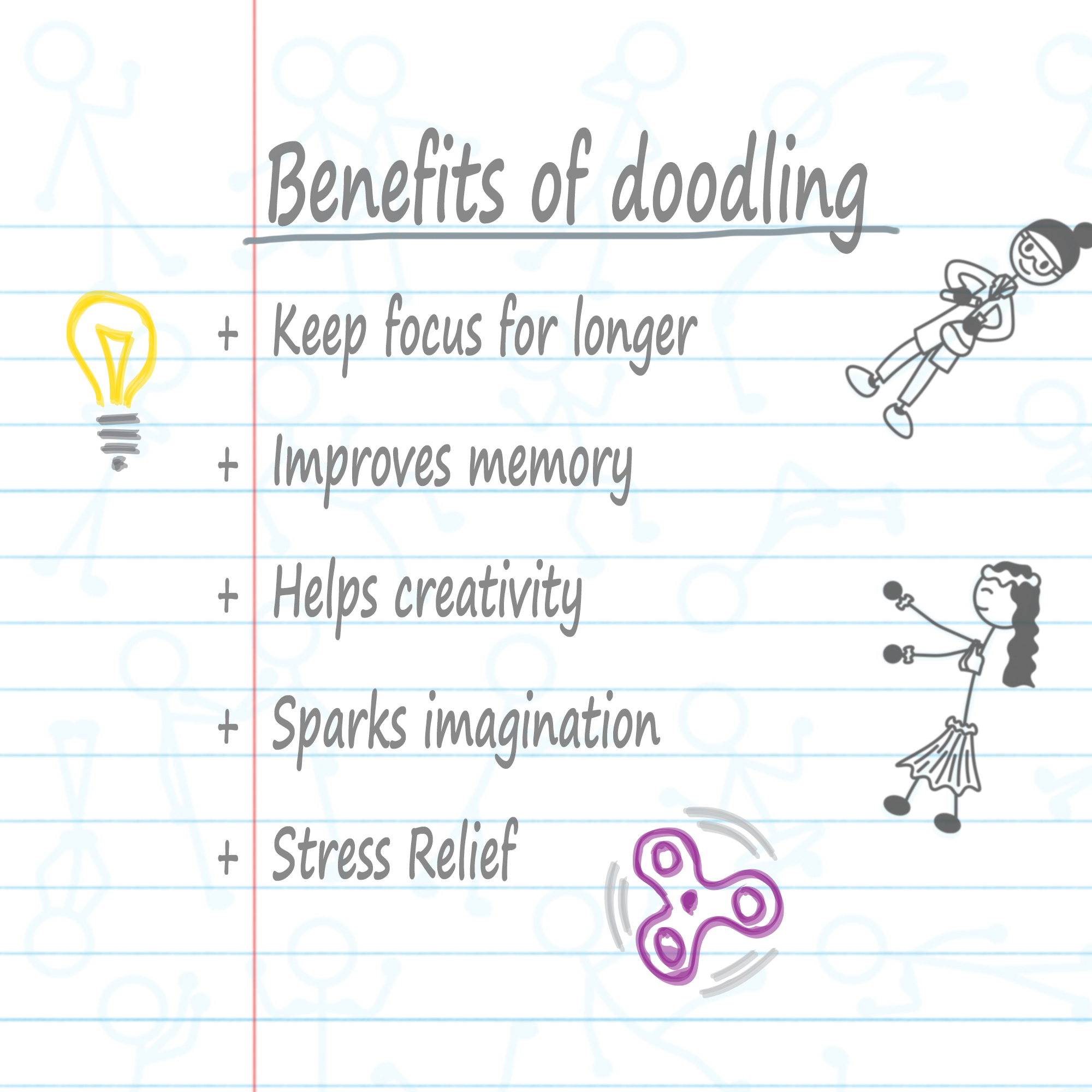 DoodleWrite™ Wide Ruled + Stick Figures One Subject Notebook, Heavyweight Paper