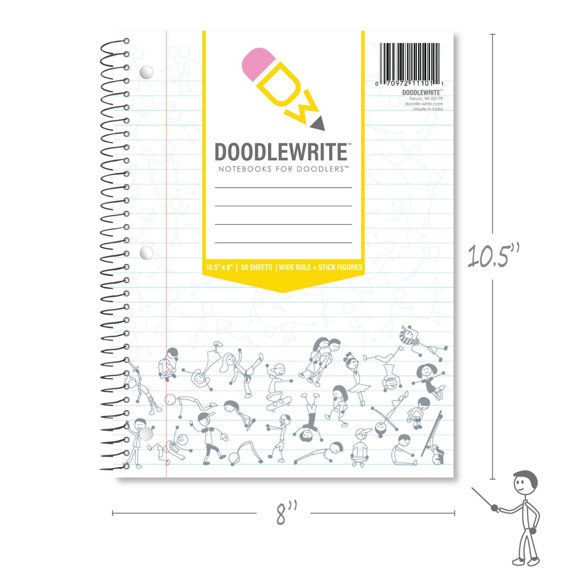 DoodleWrite™ Wide Ruled + Stick Figures One Subject Notebook, Heavyweight Paper