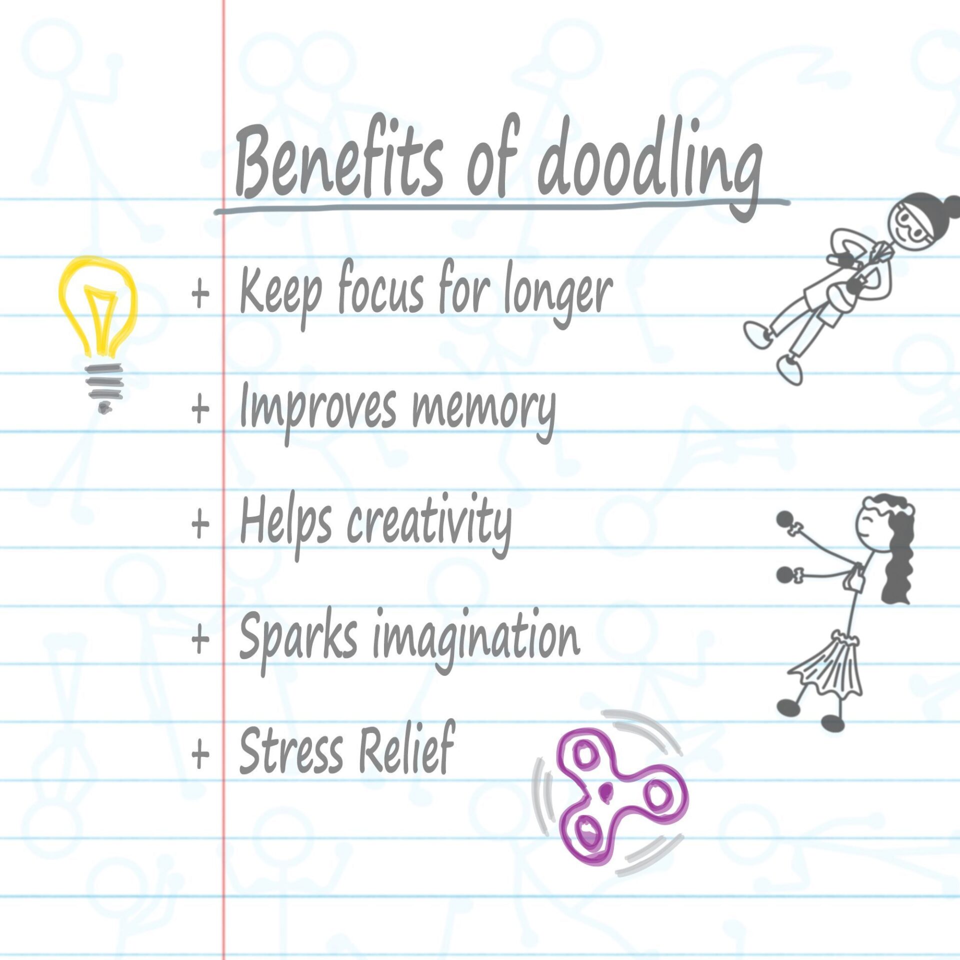 DoodleWrite™ Wide Ruled + Stick Figures One Subject Notebook, Heavyweight Paper