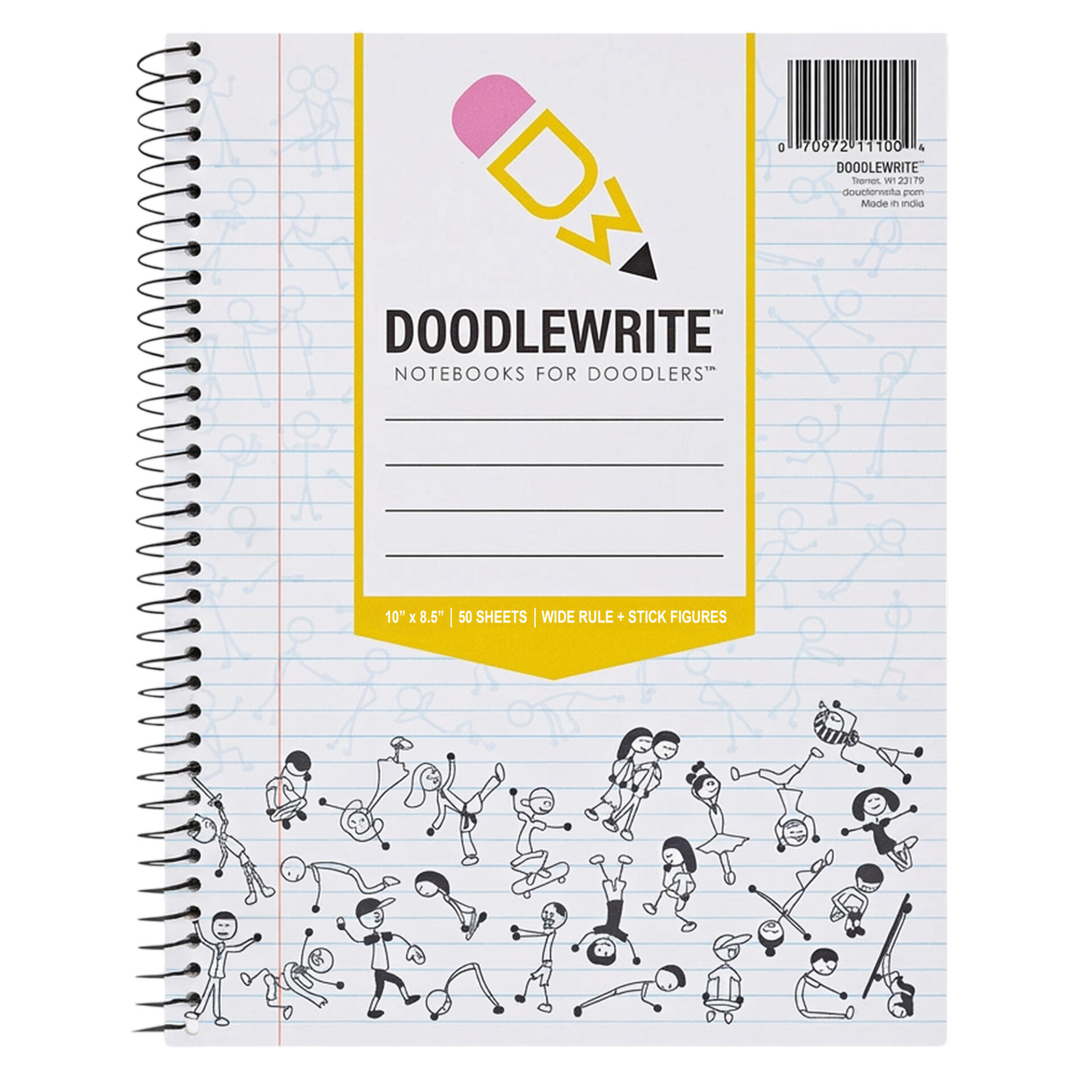 DoodleWrite™ Wide Ruled + Stick Figures One Subject Notebook, Heavyweight Paper