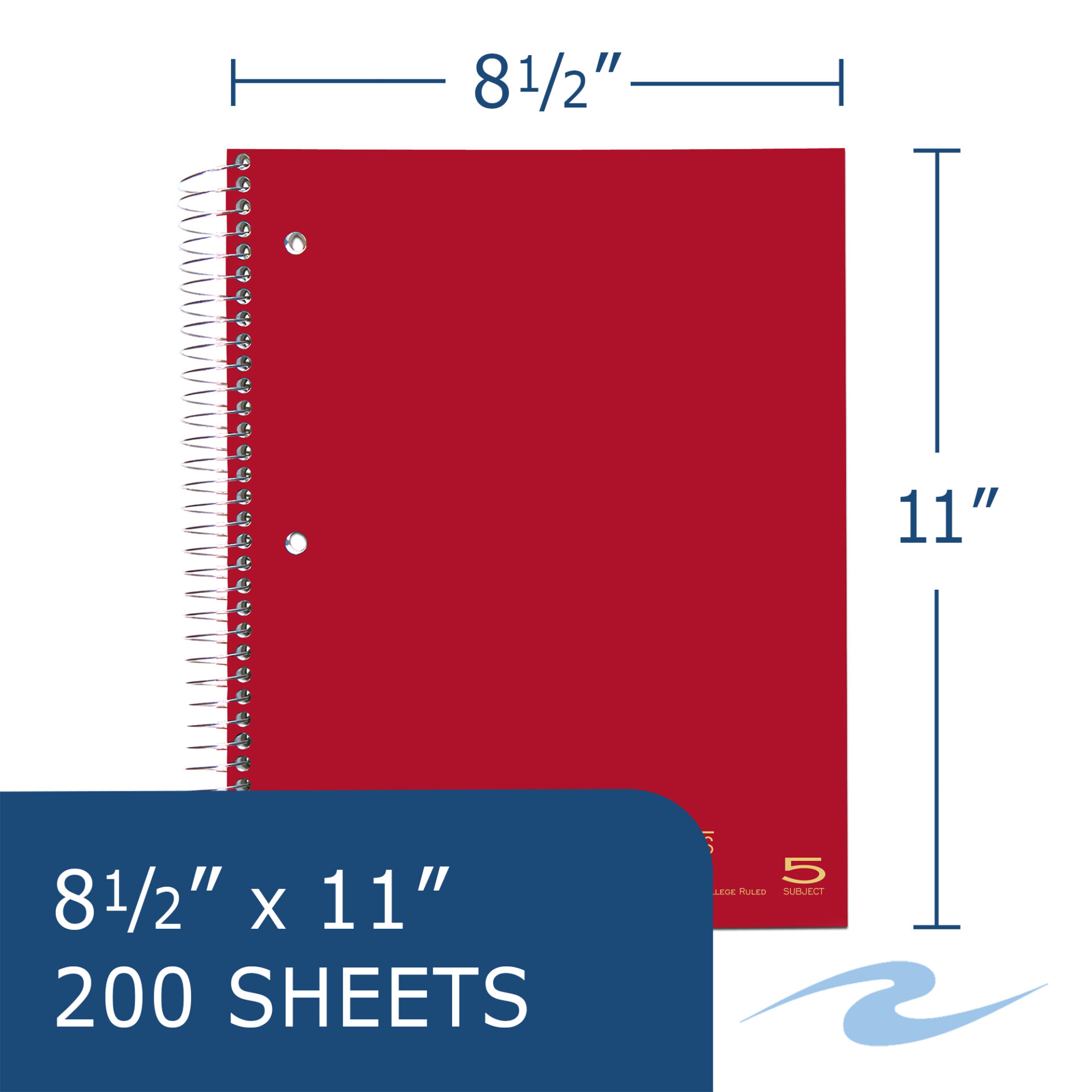 Five Subject Wirebound Notebook with Tab Dividers, College Ruled