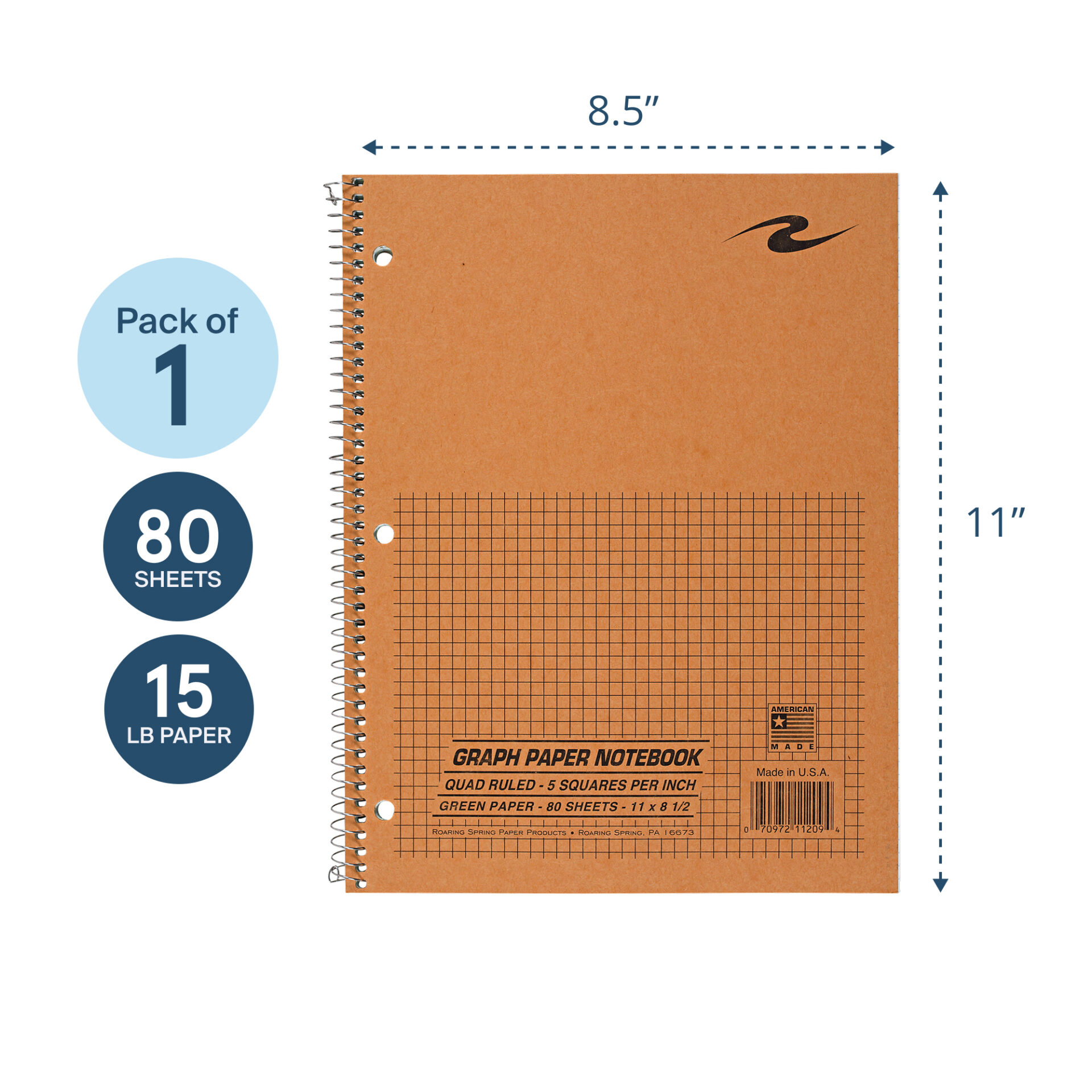 One Subject Wirebound Lab Notebook, 5x5 Graph Ruled, Green paper