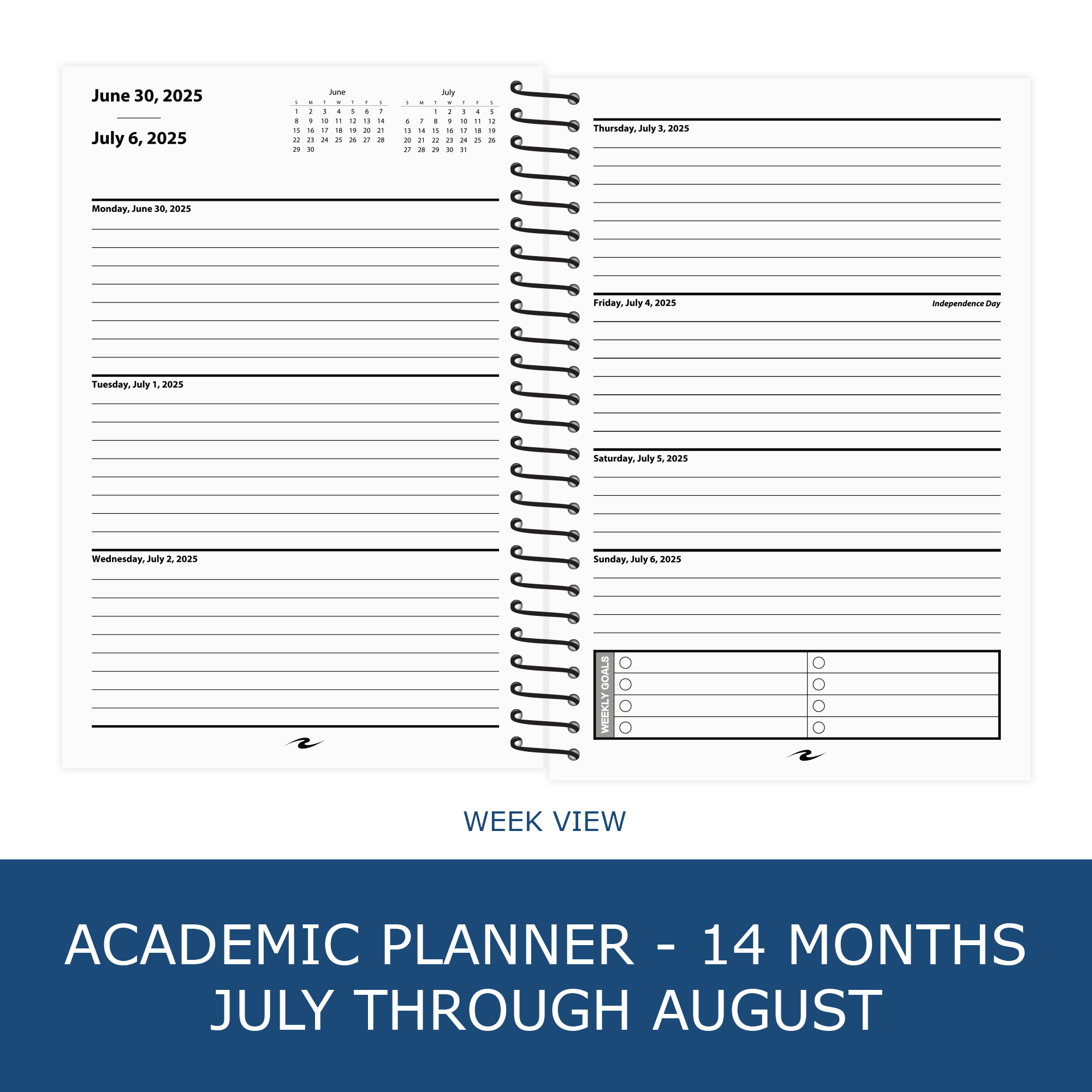 Academic-Year Planner, 14 Month (July through August),  8" x 5.5", 72 Pages, Weekly View, Assorted Covers