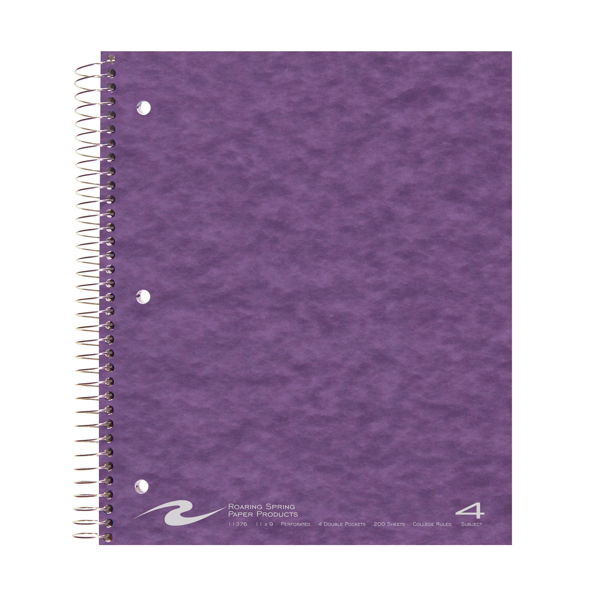 Four Subject Wirebound Notebook with 4 Double Pockets, College Ruled