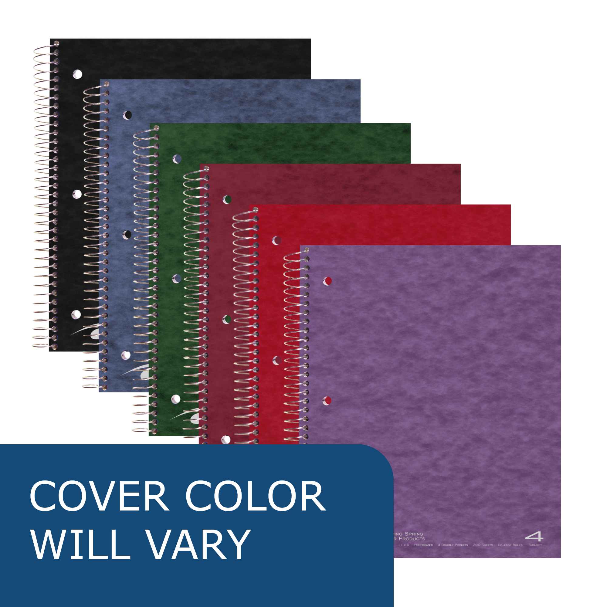 Four Subject Wirebound Notebook with 4 Double Pockets, College Ruled