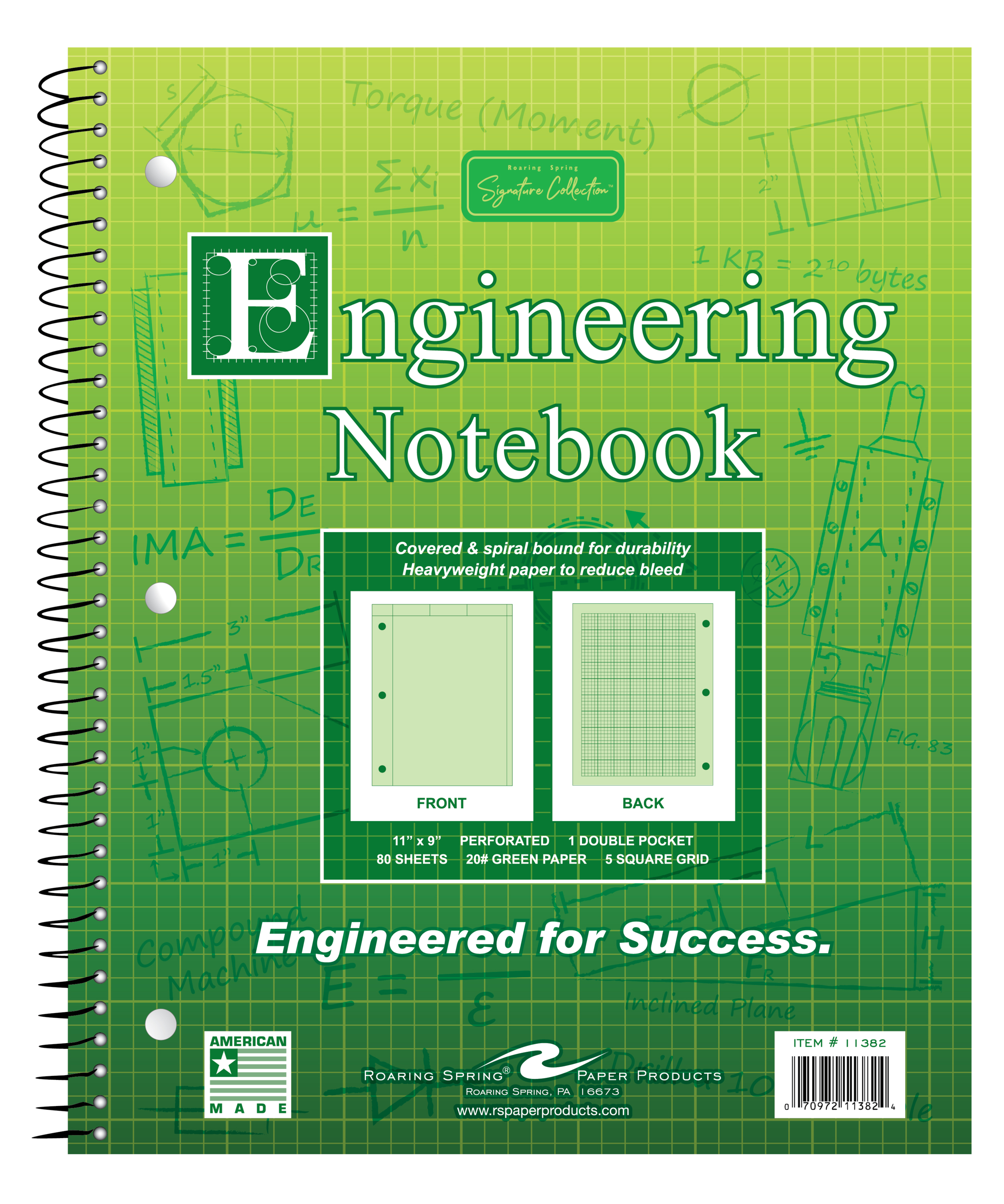 Signature Collection™ Wirebound Engineering Notebook, Frame Front 1/2" Right Margin, Heavyweight 20 lb. Green Tint Paper