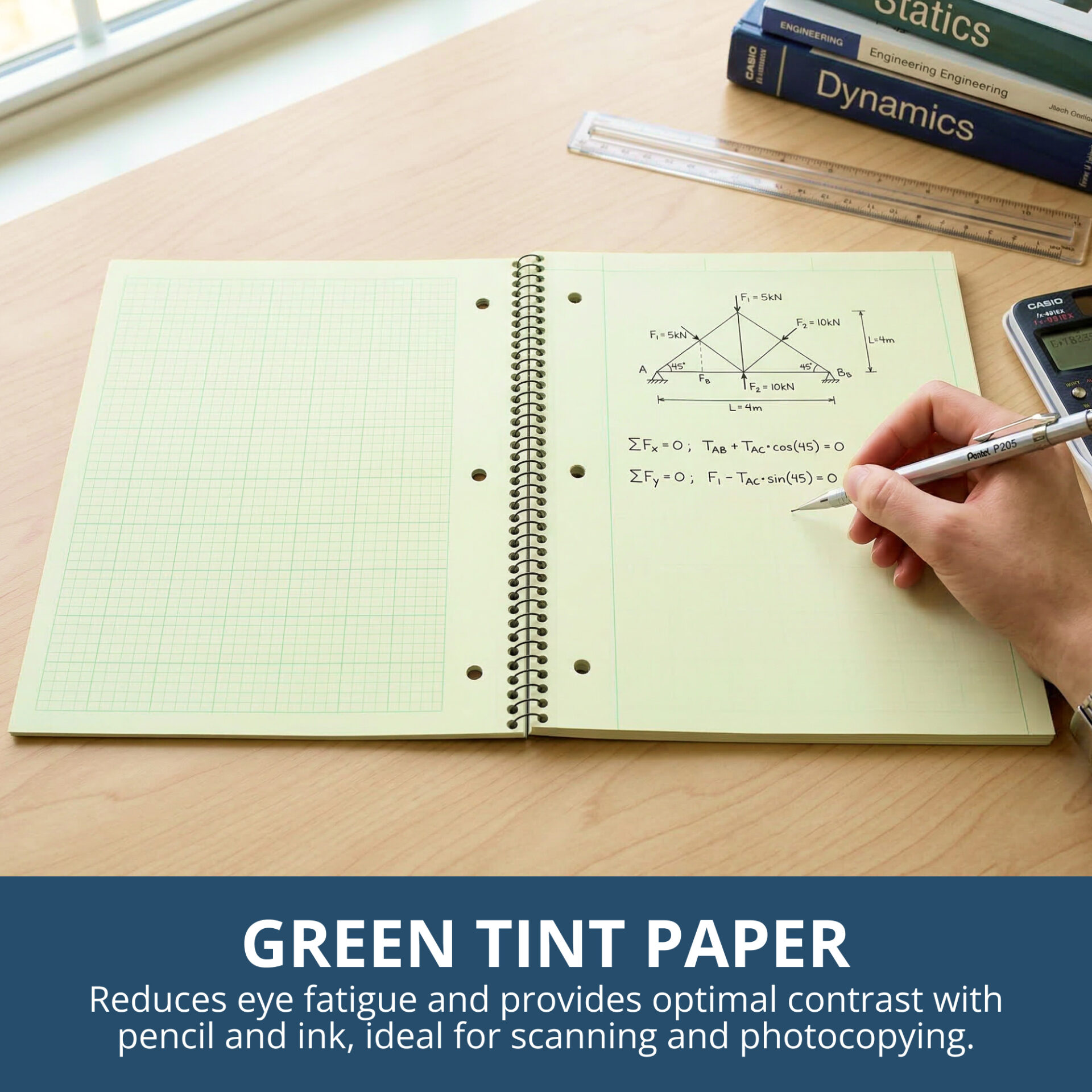 Signature Collection™ Wirebound Engineering Notebook, Frame Front 1/2" Right Margin, Heavyweight 20 lb. Green Tint Paper
