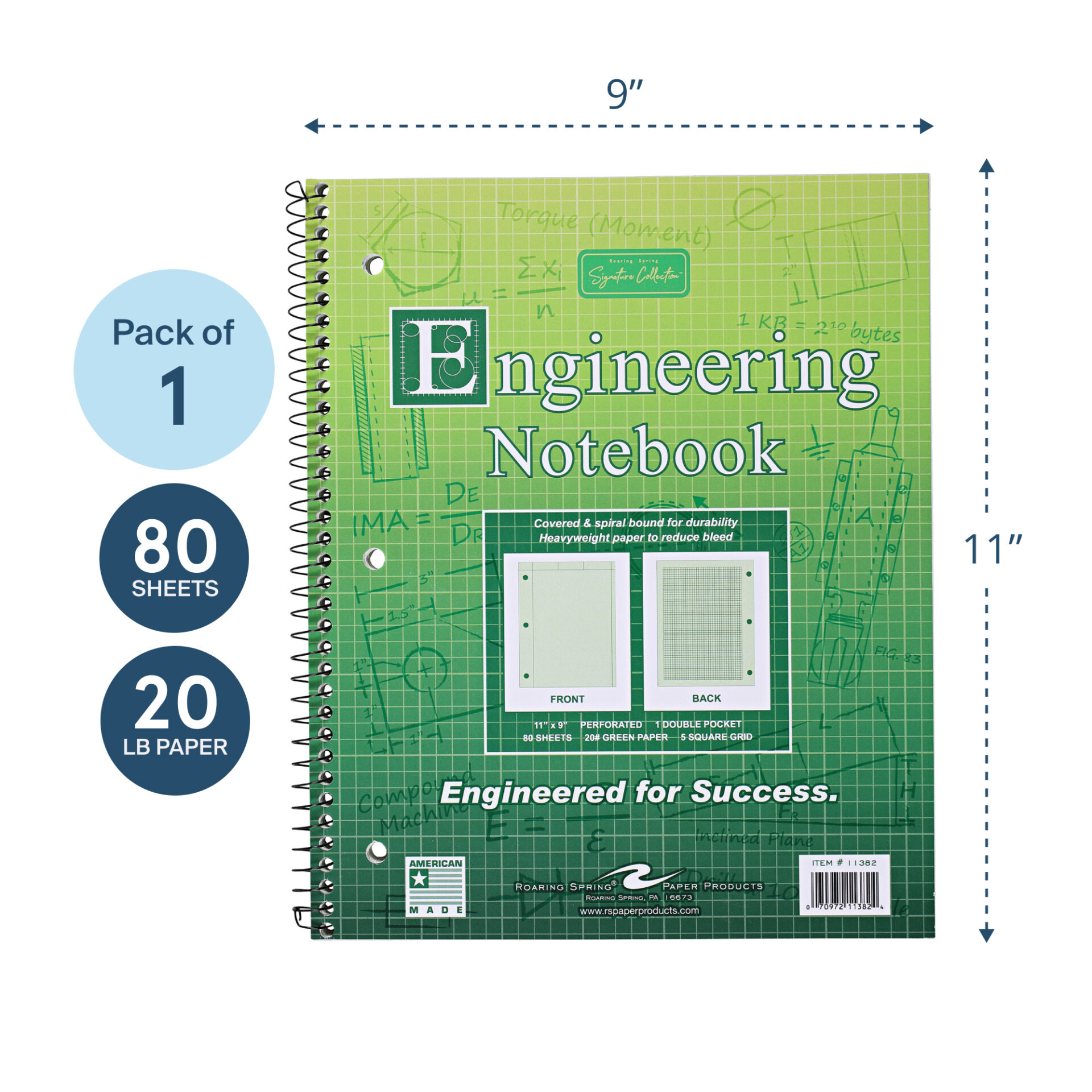 Signature Collection™ Wirebound Engineering Notebook, Frame Front 1/2" Right Margin, Heavyweight 20 lb. Green Tint Paper