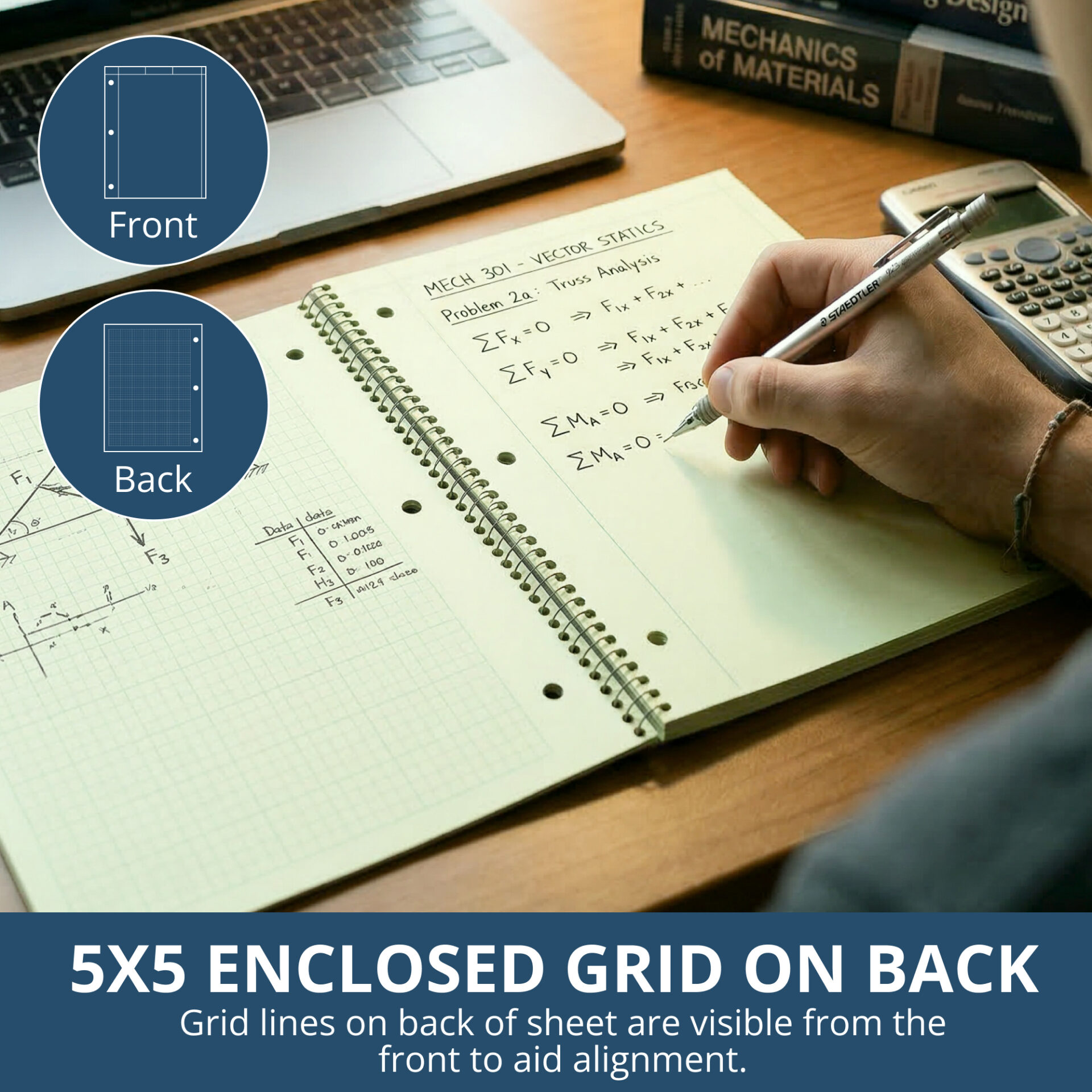 Signature Collection™ Wirebound Engineering Notebook, Frame Front 1/2" Right Margin, Heavyweight 20 lb. Green Tint Paper