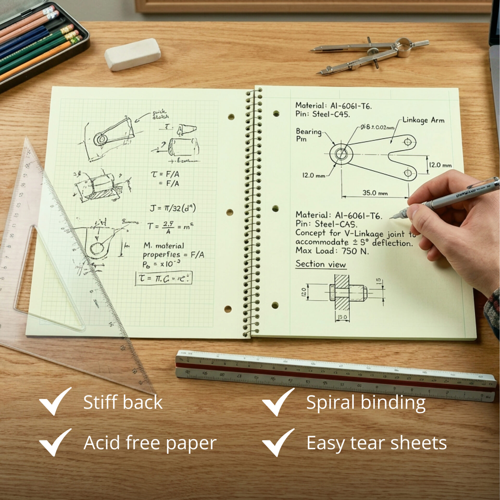 Signature Collection™ Wirebound Engineering Notebook, Frame Front 1/2" Right Margin, Heavyweight 20 lb. Green Tint Paper