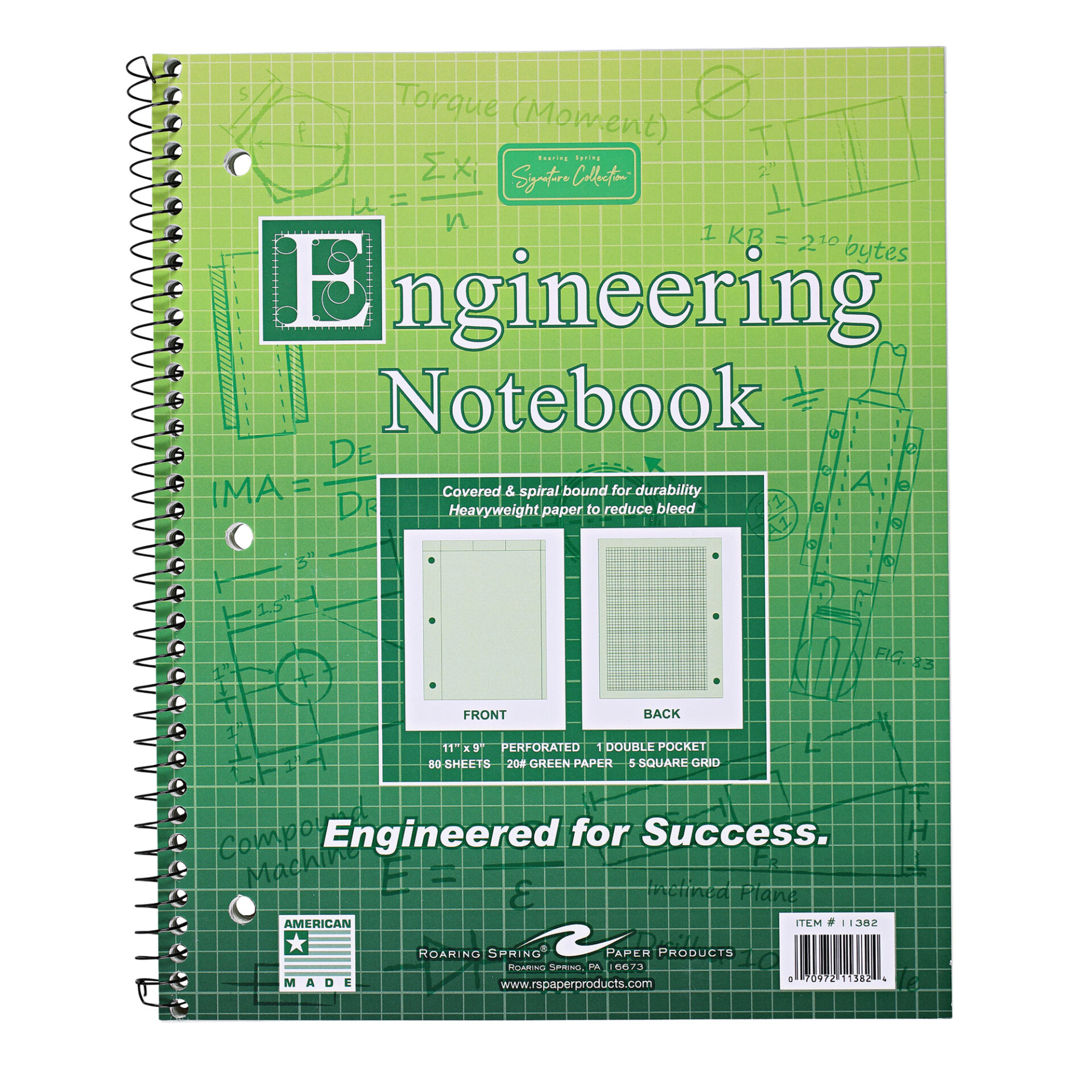 Signature Collection™ Wirebound Engineering Notebook, Frame Front 1/2" Right Margin, Heavyweight 20 lb. Green Tint Paper