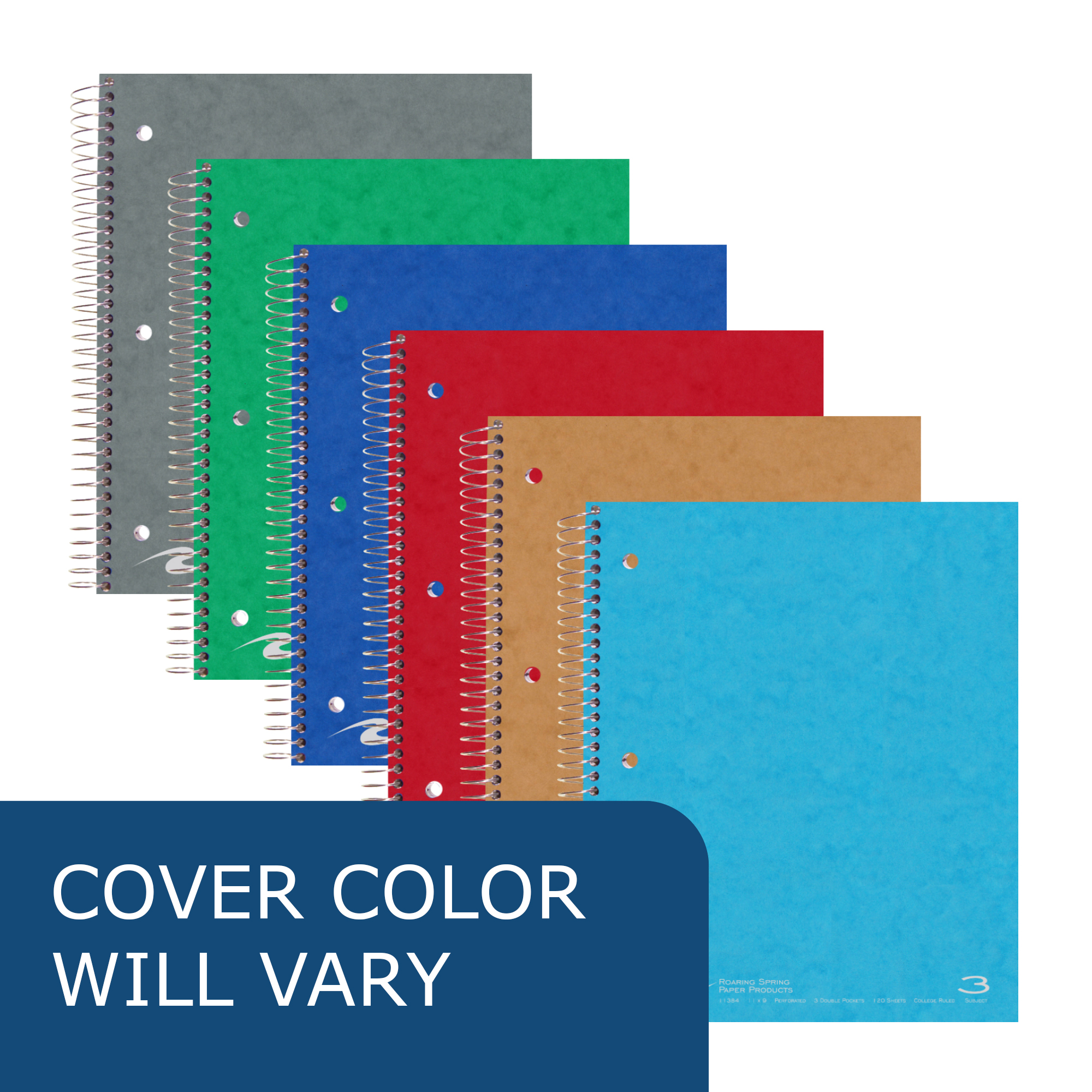 Three Subject Wirebound Notebook with Three Double Pockets, College Ruled