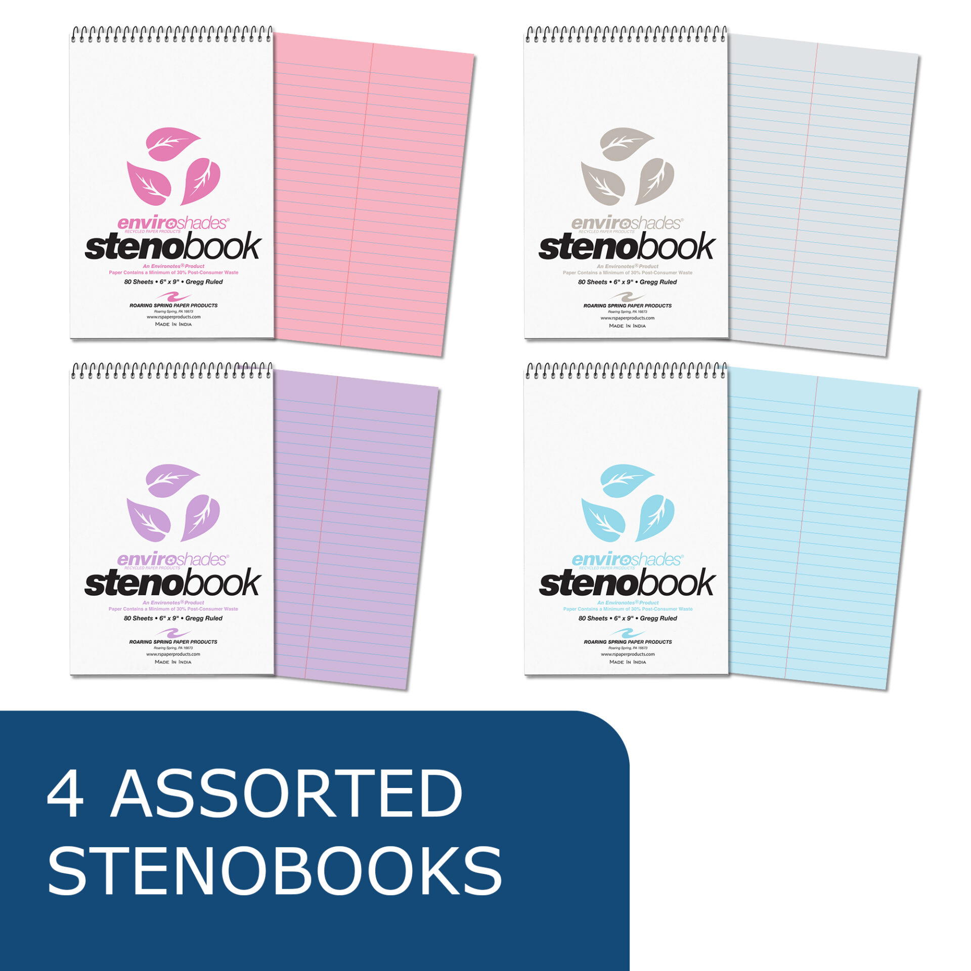 Enviroshades® Recycled Steno Book, 4 Pack, Assorted Colors