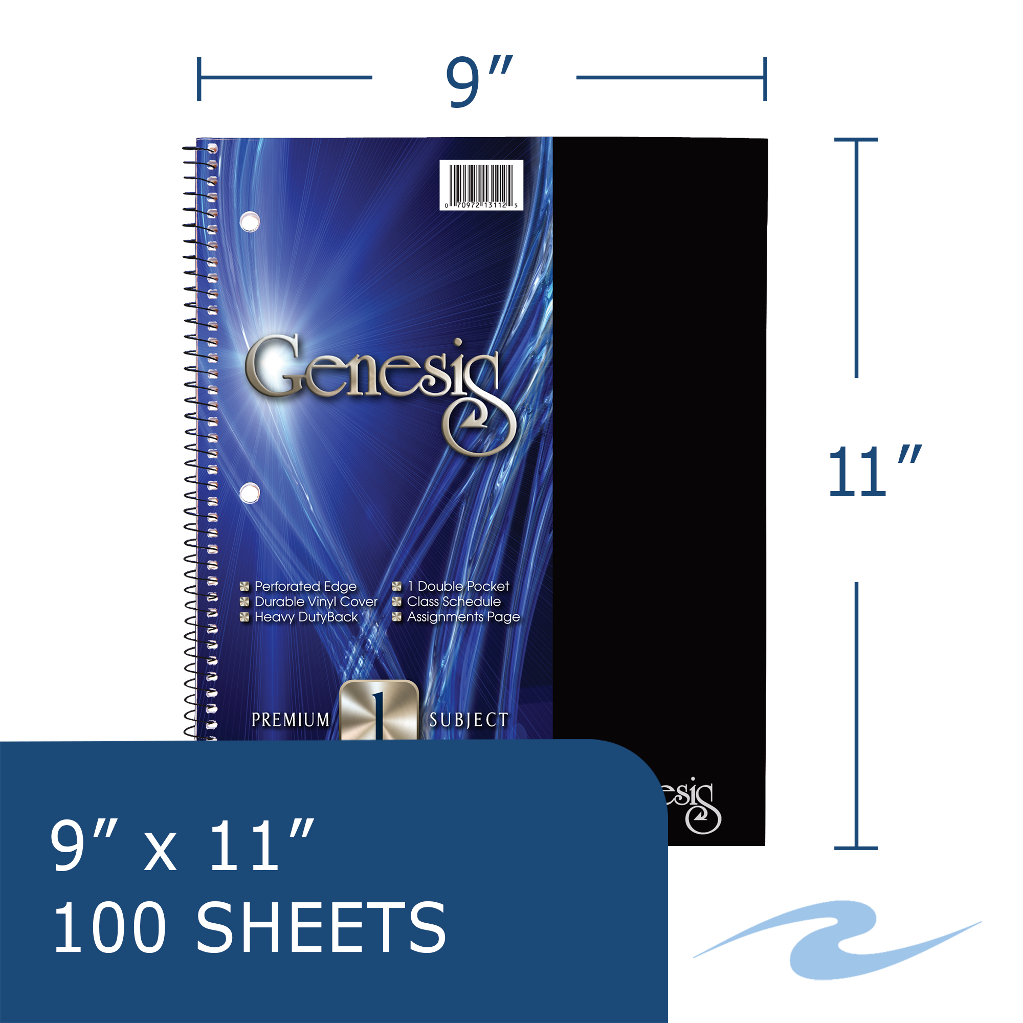 Genesis One Subject Wirebound Notebook with One Double Pocket, College Ruled