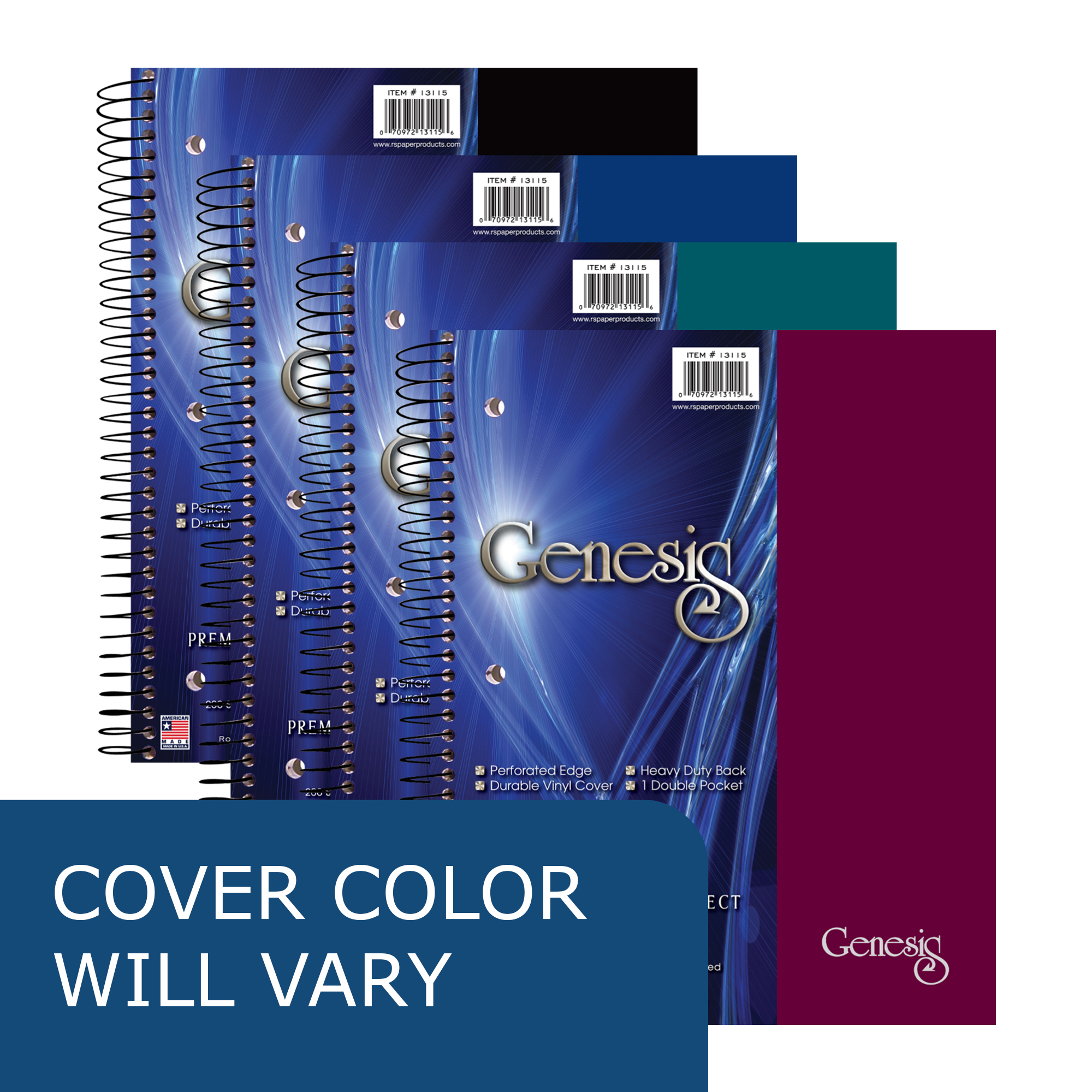 Genesis Five Subject Wirebound Notebook with One Double Pocket, College Ruled