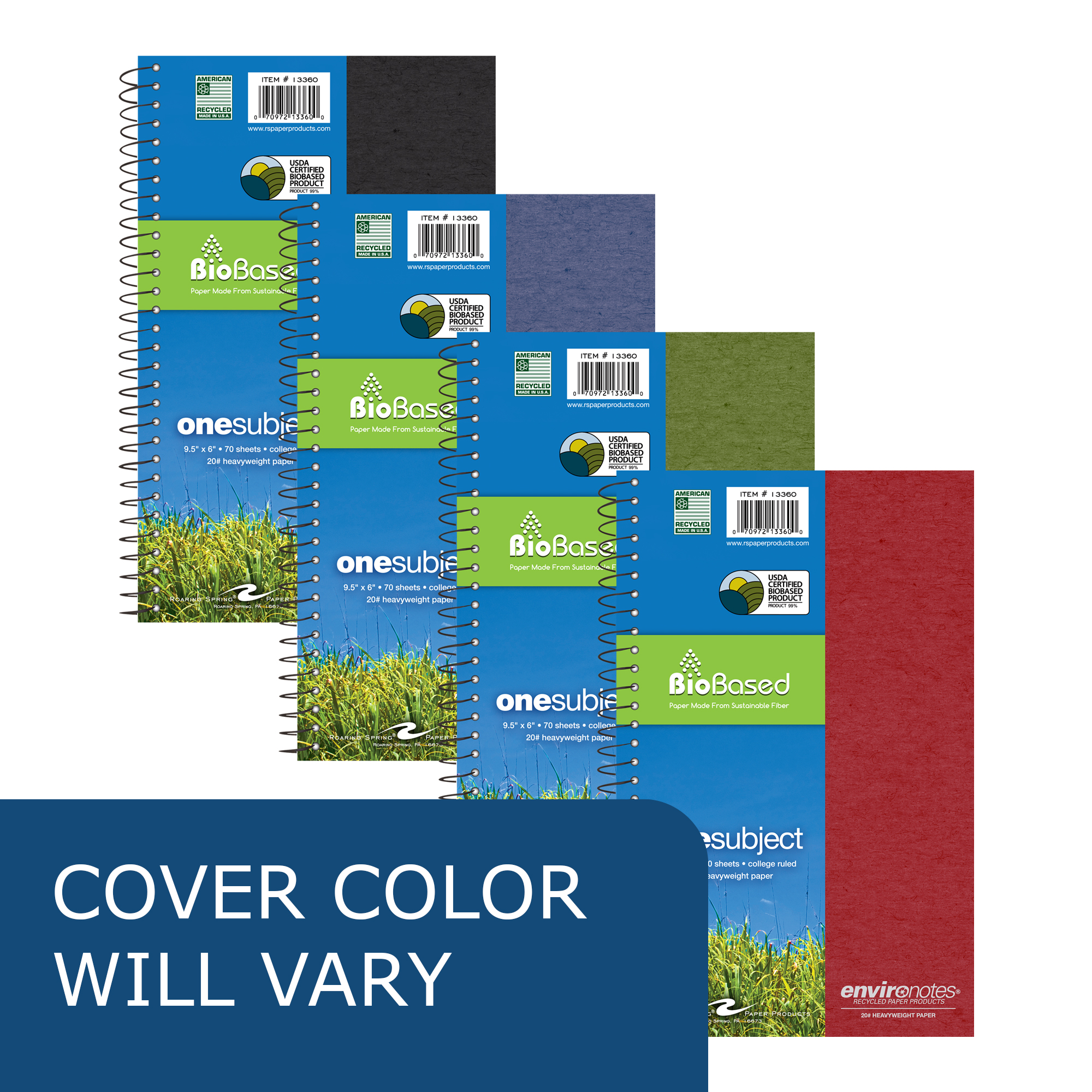 Environotes® Recycled 9.5" x 6.5" Personal Size Notebook with Heavyweight BioBased Paper, College Ruled