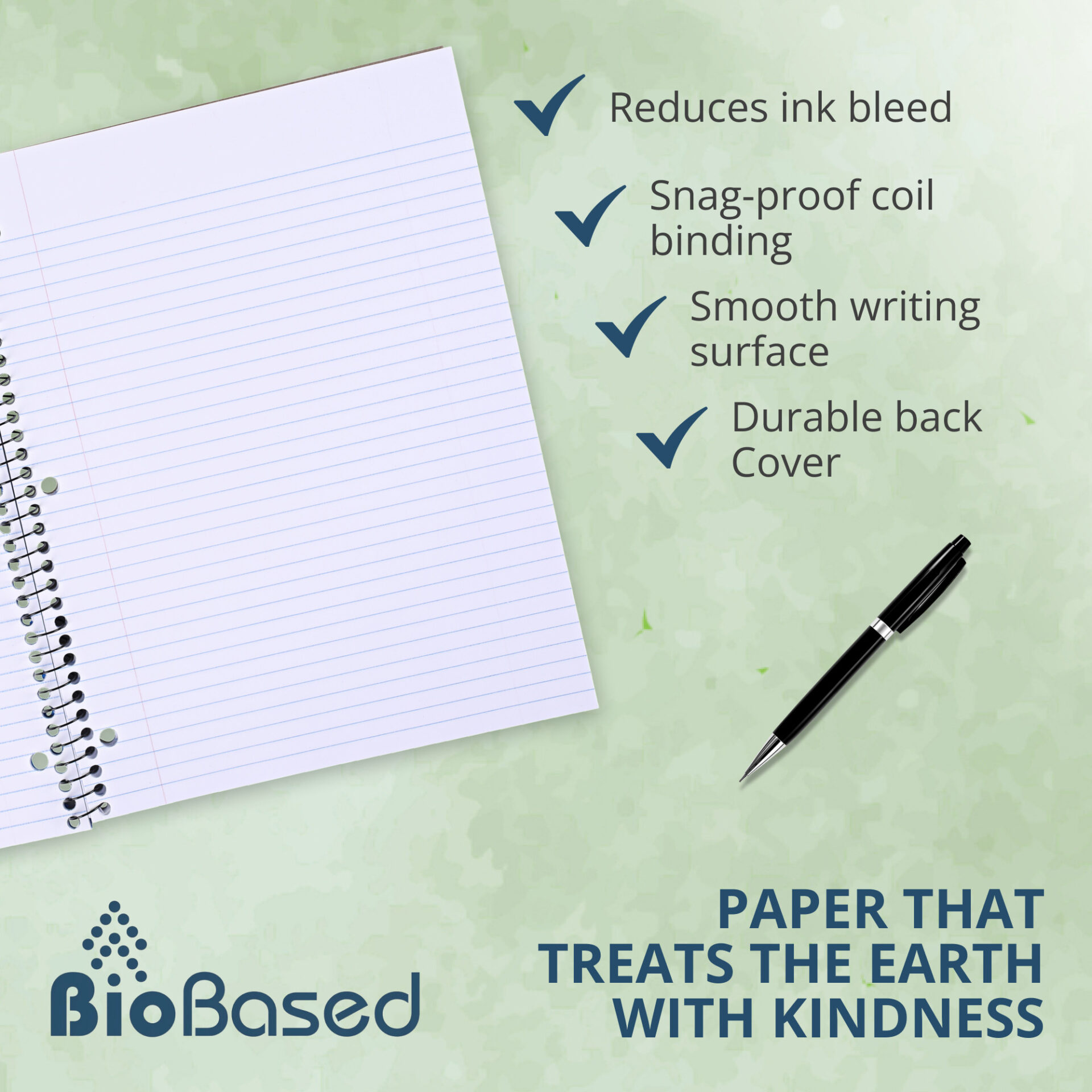 Environotes® Recycled One Subject Wirebound Notebook with Heavyweight BioBased Paper, College Ruled,11" x 8.5"
