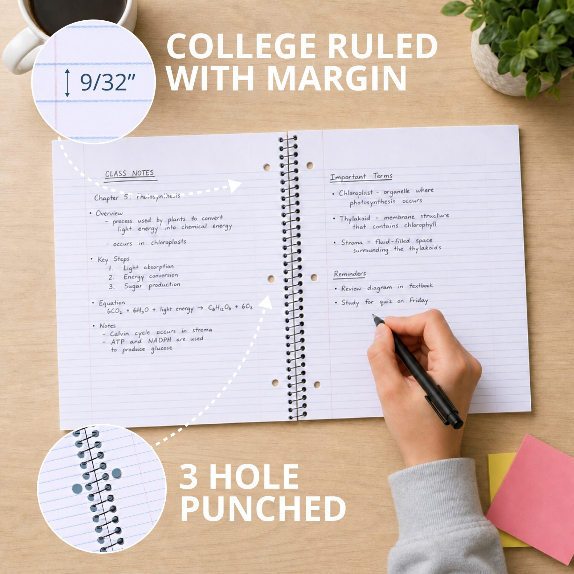 Environotes® Recycled One Subject Wirebound Notebook with Heavyweight BioBased Paper, College Ruled,11" x 8.5"