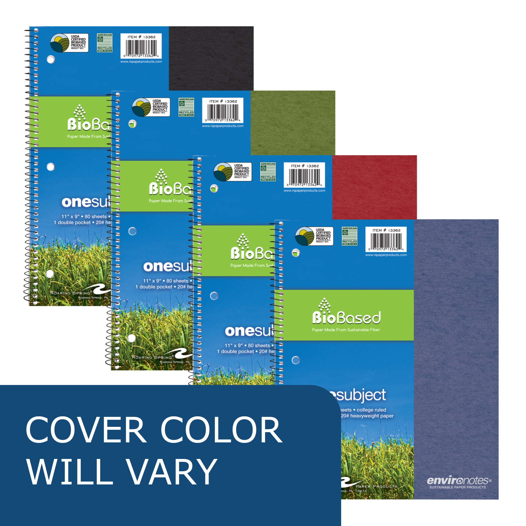 Environotes® Recycled One Subject Wirebound Notebook with Heavyweight BioBased Paper, College Ruled,11" x 9"