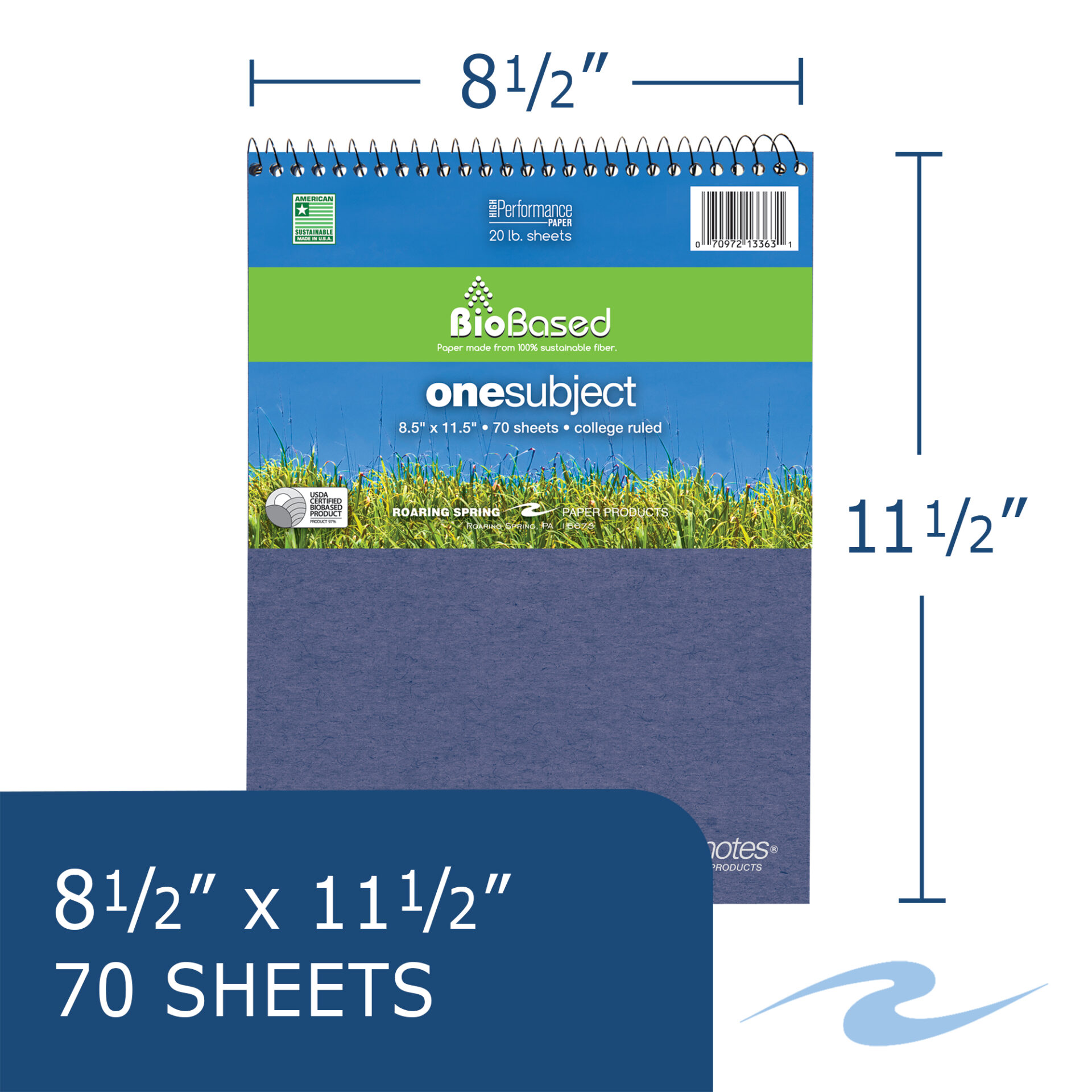 Environotes® One Subject Top-Open "Flipper" Recycled Notebook with Heavyweight BioBased Paper, College Ruled