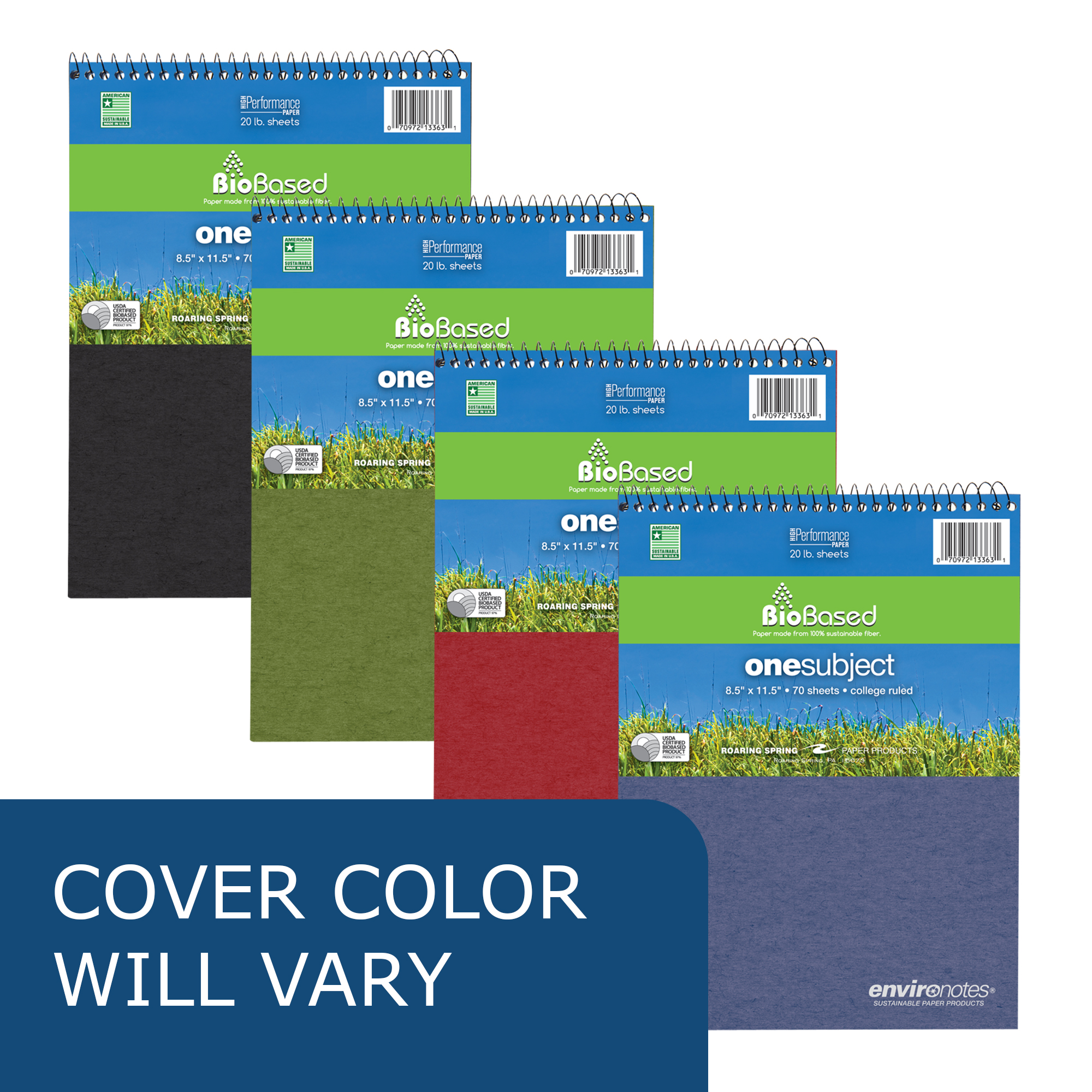 Environotes® One Subject Top-Open "Flipper" Recycled Notebook with Heavyweight BioBased Paper, College Ruled