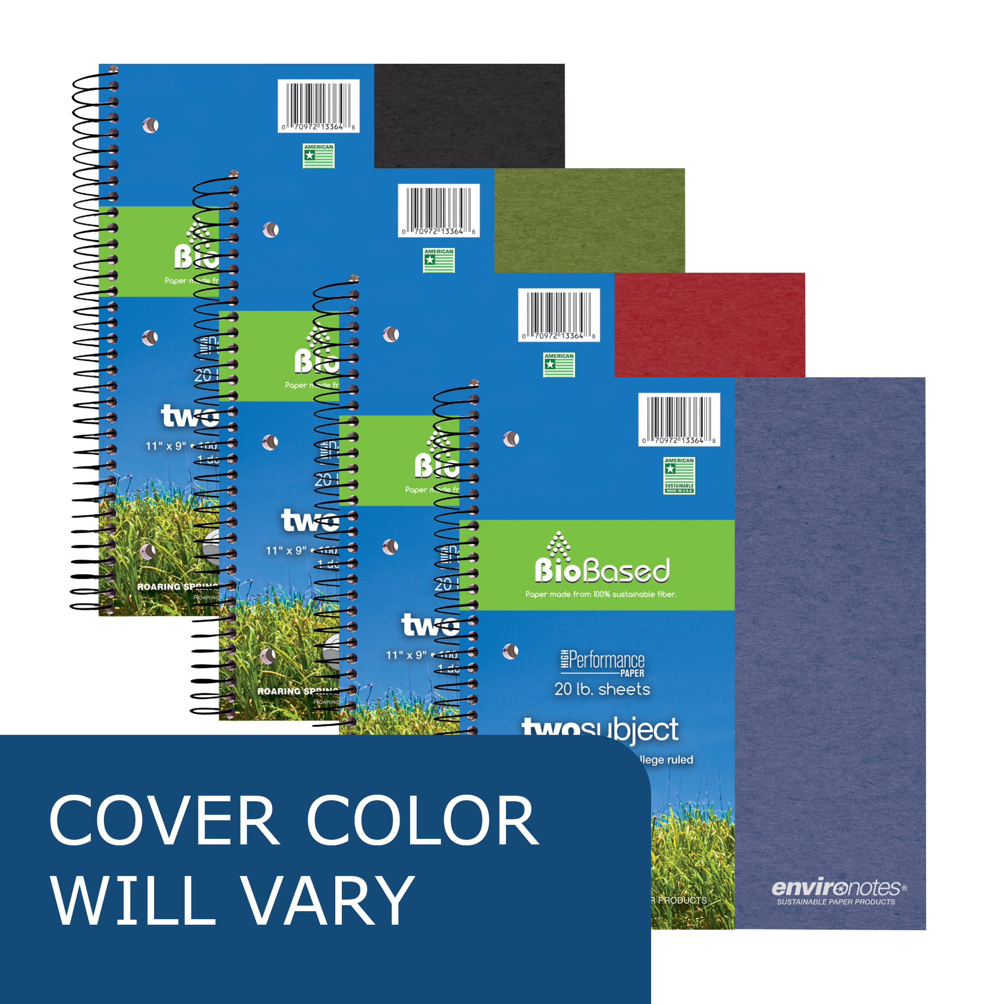 Environotes® Recycled Two Subject Wirebound Notebook with Heavyweight BioBased Paper, College Ruled