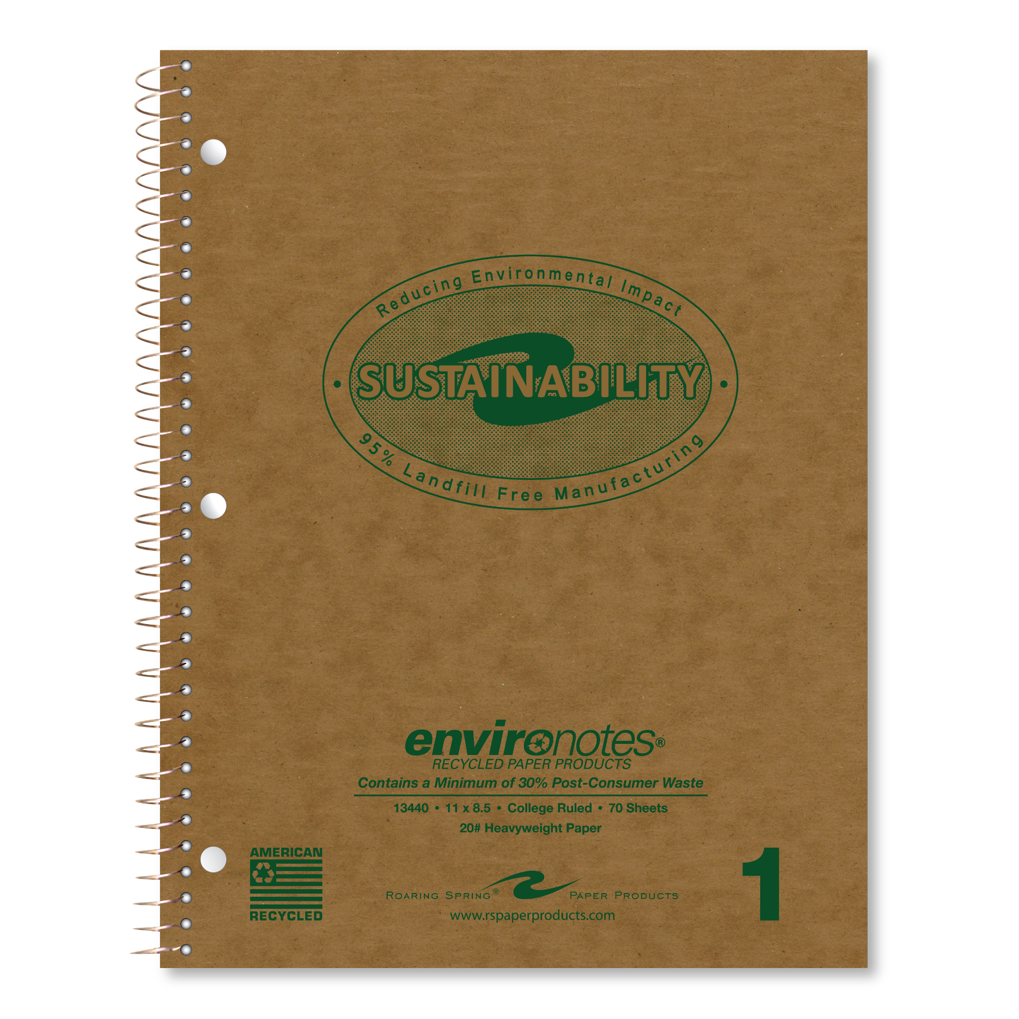 Environotes® Recycled One Subject Wirebound Notebook with Heavyweight Paper, College Ruled