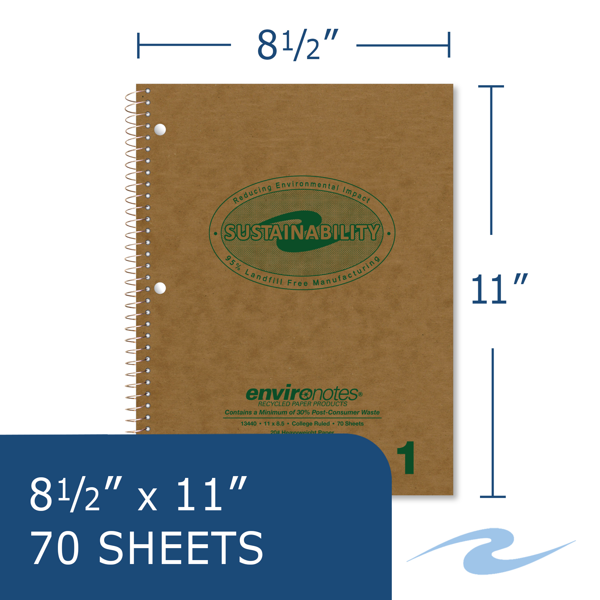 Environotes® Recycled One Subject Wirebound Notebook with Heavyweight Paper, College Ruled