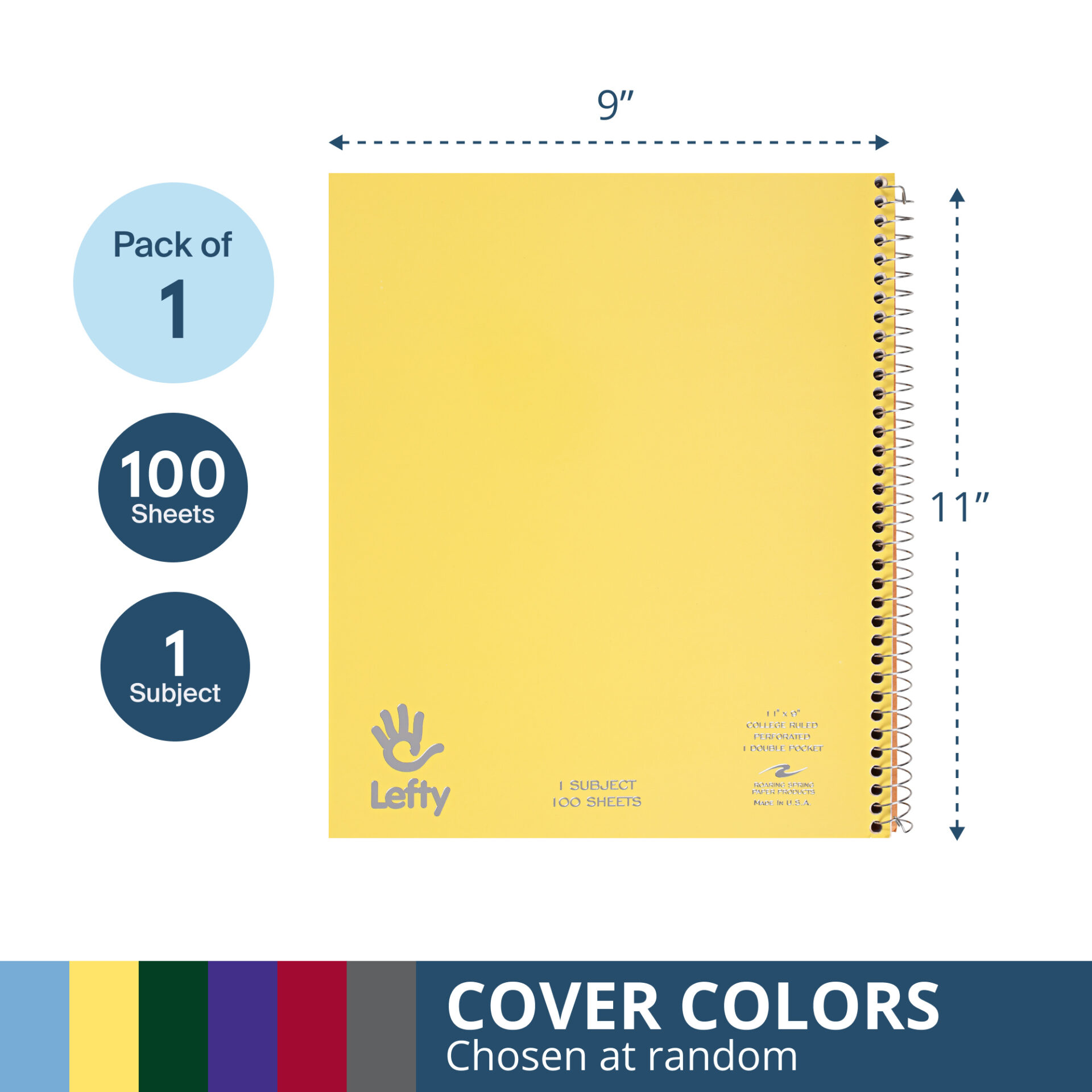 Lefty One Subject Left Handed Wirebound Notebook, College Ruled
