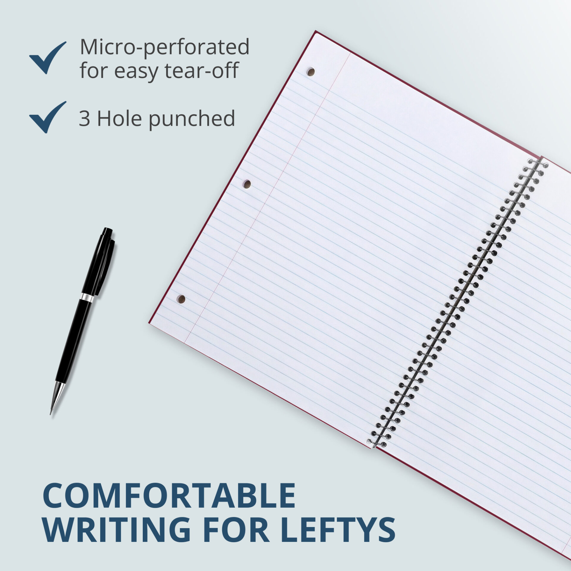 Lefty One Subject Left Handed Wirebound Notebook, College Ruled