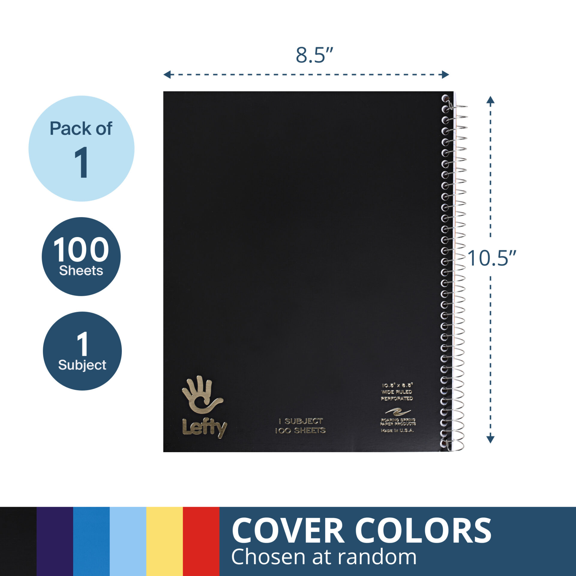 Lefty One Subject Left Handed Wirebound Notebook, Wide Ruled