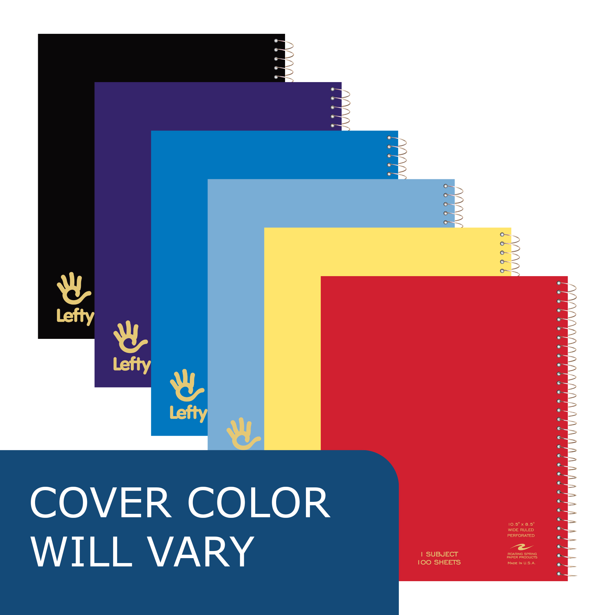 Lefty One Subject Left Handed Wirebound Notebook, Wide Ruled