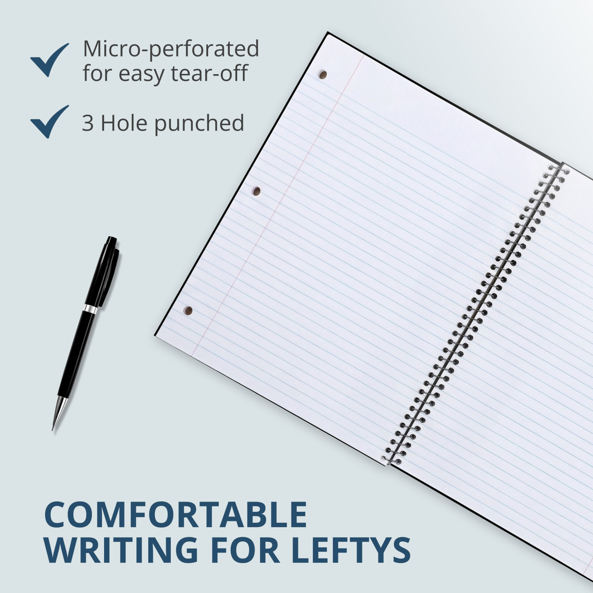 Lefty One Subject Left Handed Wirebound Notebook, Wide Ruled