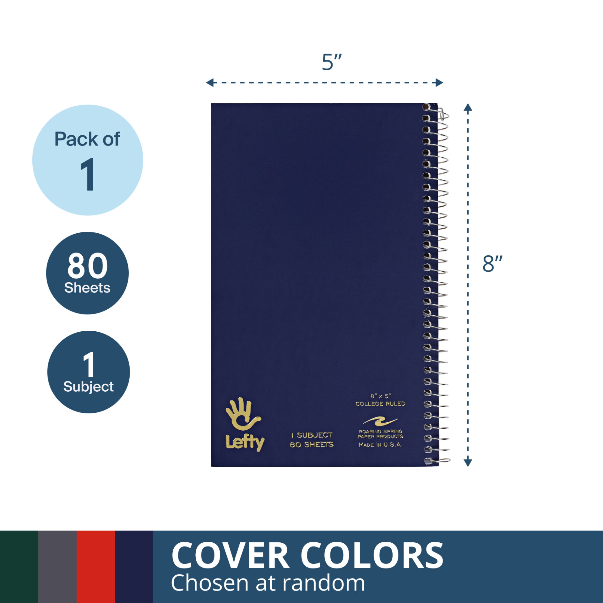 Lefty 8" x 5" Left Handed Wirebound Notebook, College Ruled