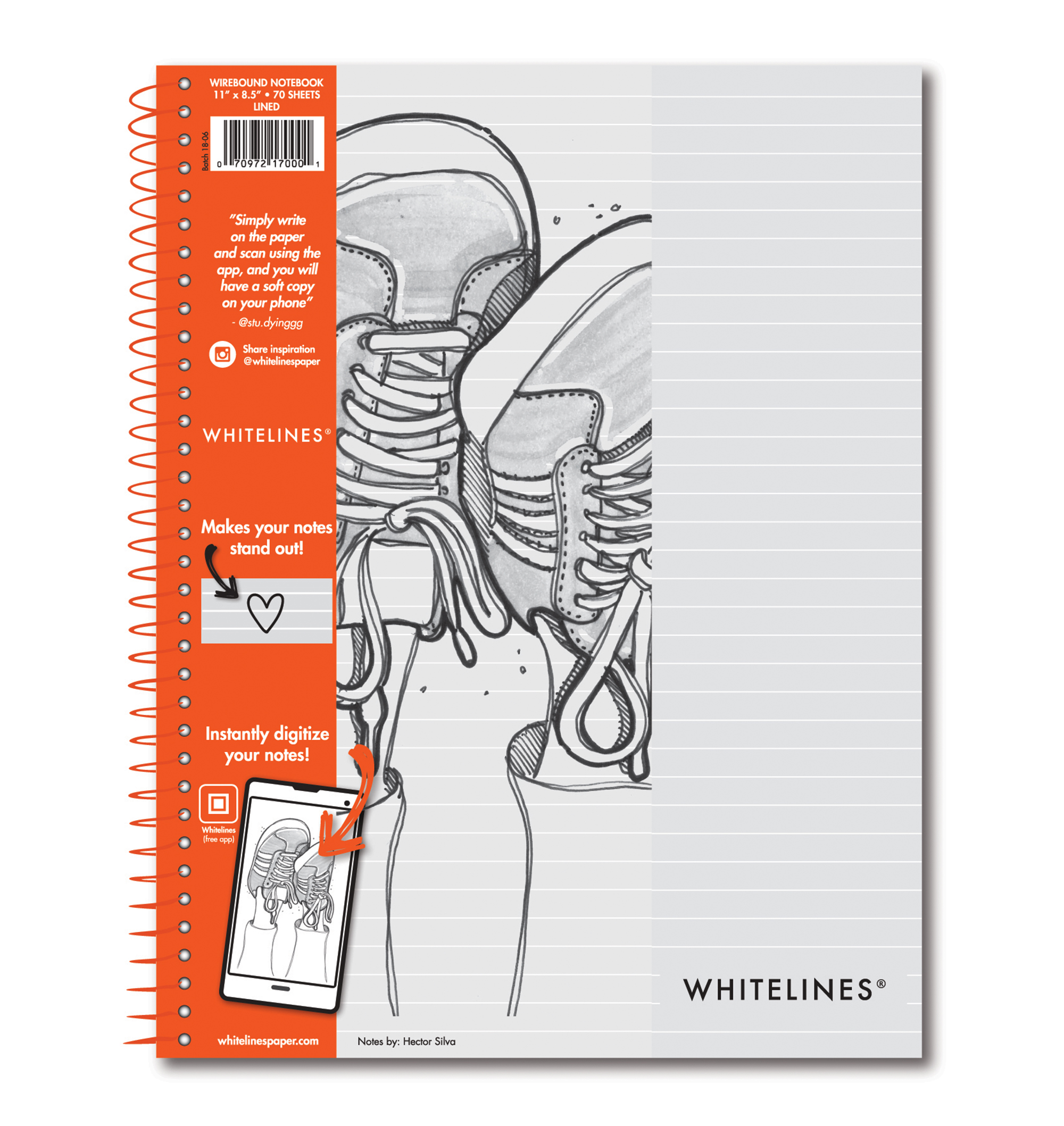 Whitelines® Wirebound Notebook with Premium Gray Paper with White Ruled Lines, Paper that works with your phone!