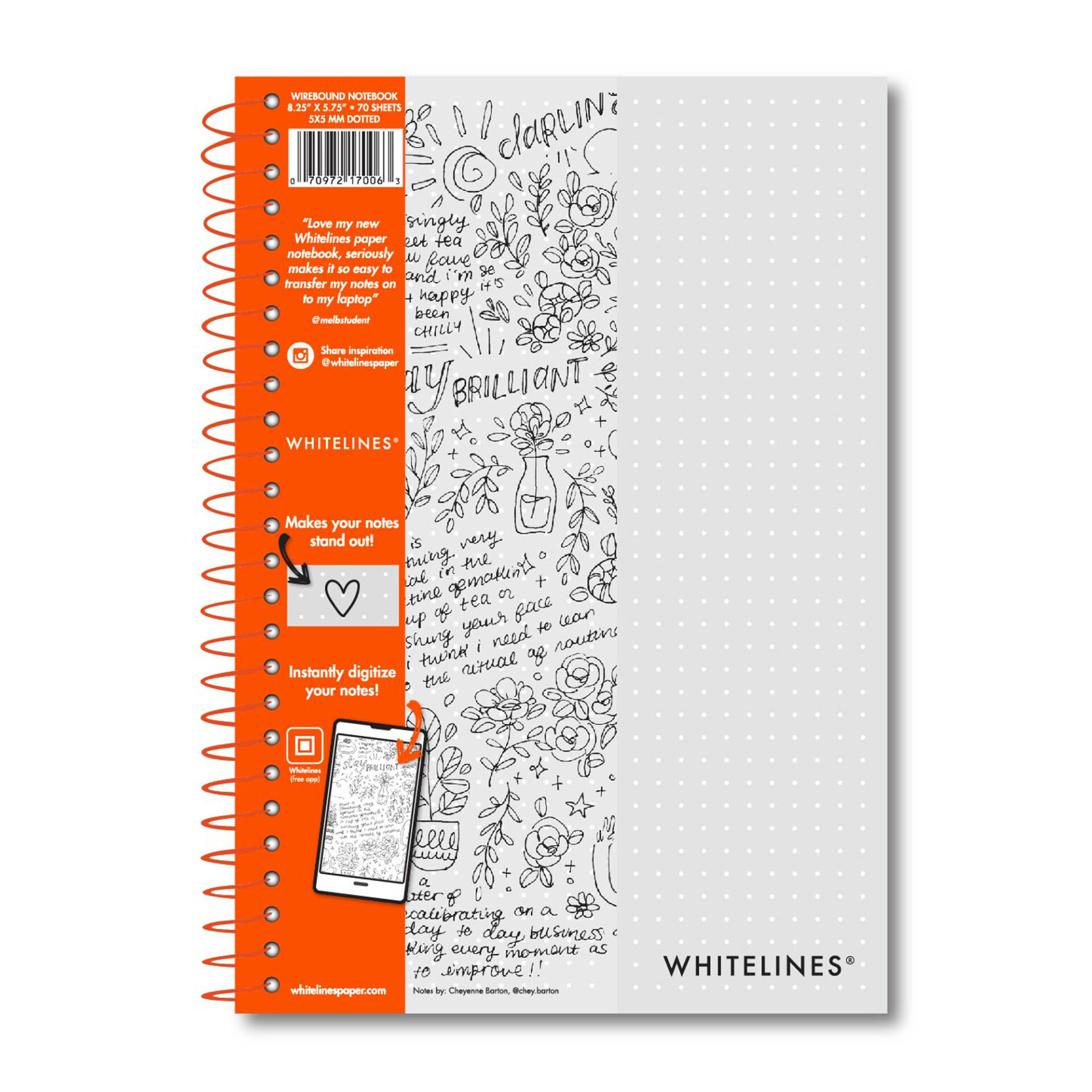 Whitelines® Wirebound Notebook with Premium Gray Paper with White Dot Ruling, Paper that works with your phone!