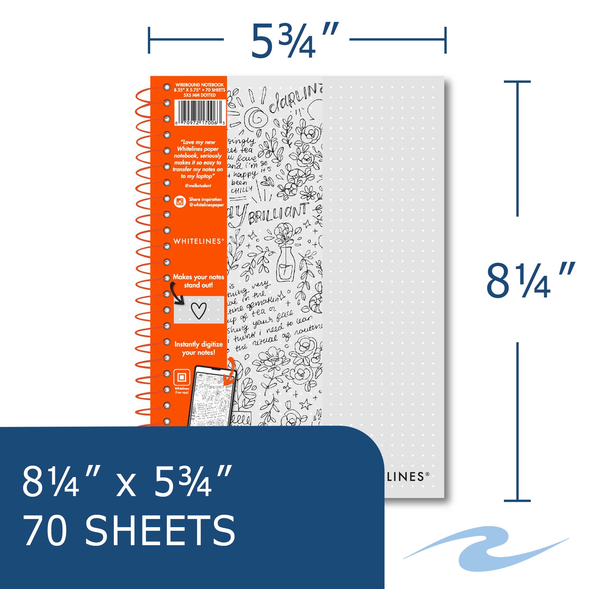 Whitelines® Wirebound Notebook with Premium Gray Paper with White Dot Ruling, Paper that works with your phone!