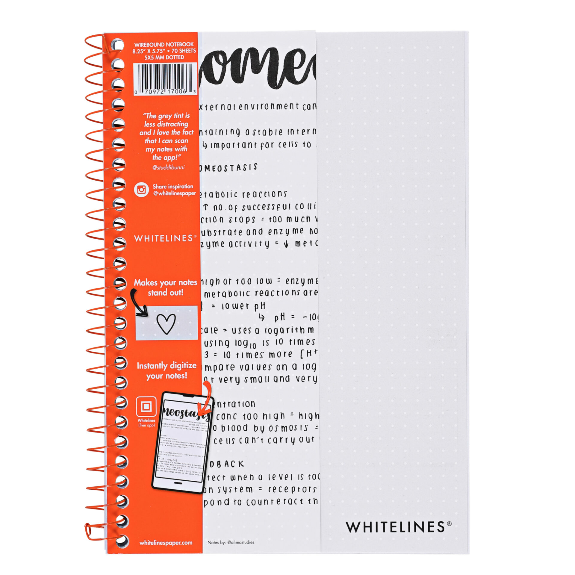 Whitelines® Wirebound Notebook with Premium Gray Paper with White Dot Ruling, Paper that works with your phone!