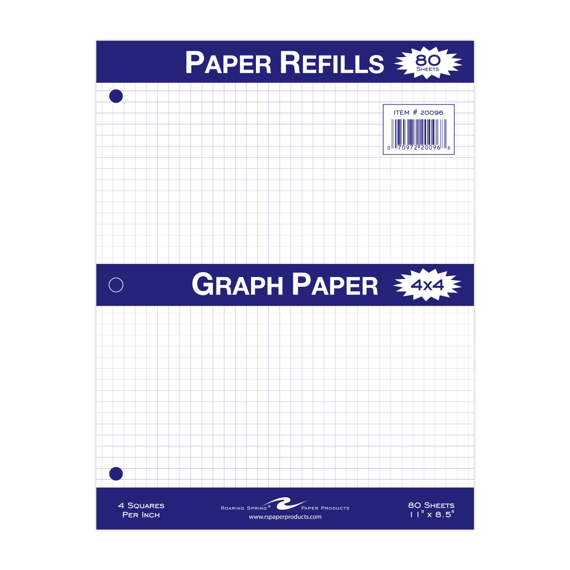 Loose Leaf Filler Paper, 4x4 Graph Ruled, 80 Sheets