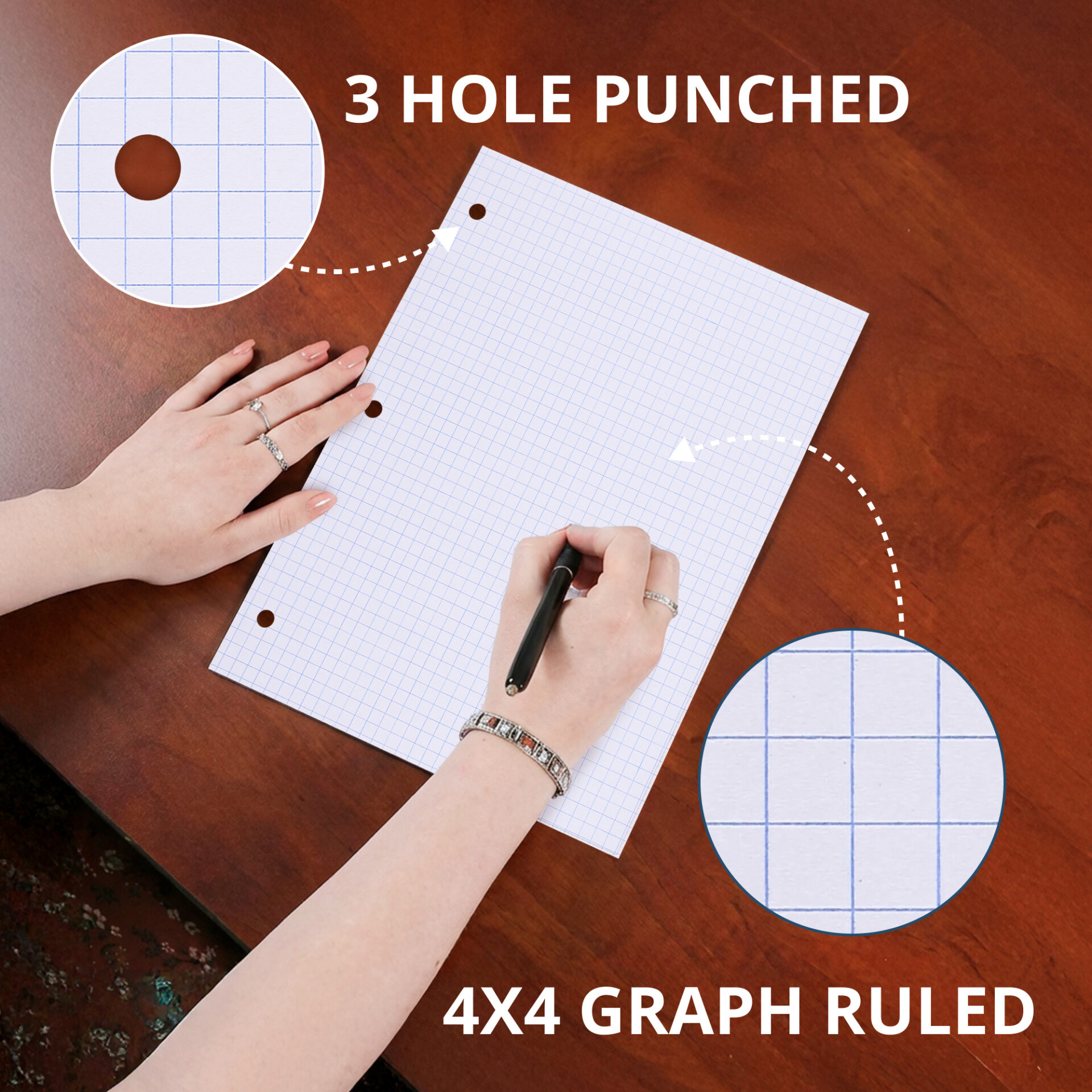 Loose Leaf Filler Paper, 4x4 Graph Ruled, 80 Sheets