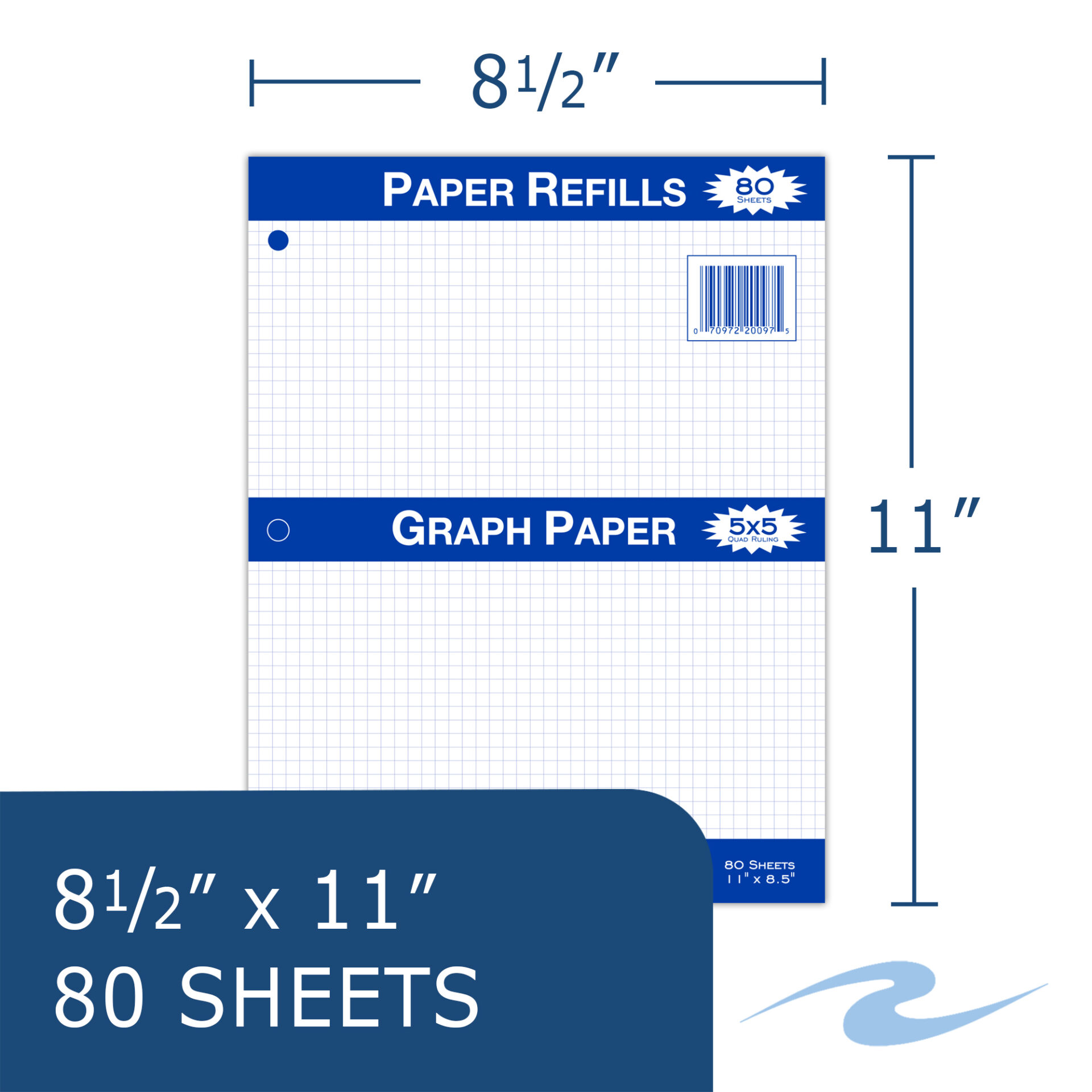 Loose Leaf Filler Paper, 5x5 Graph Ruled, 80 Sheets