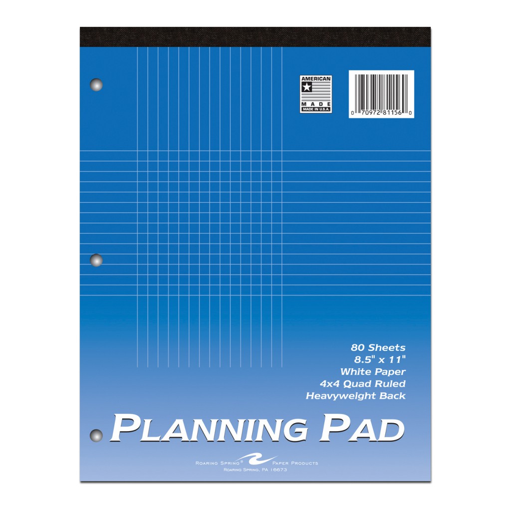 PLANNING PAD 8.5"x11" 4X4 Writing Pads Roaring Spring Paper Products