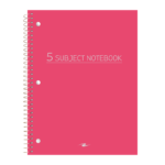 Five Subject Wirebound Notebook, College Ruled, 180 Sheets, 10.5" x 8", Assorted Fashion Color Covers