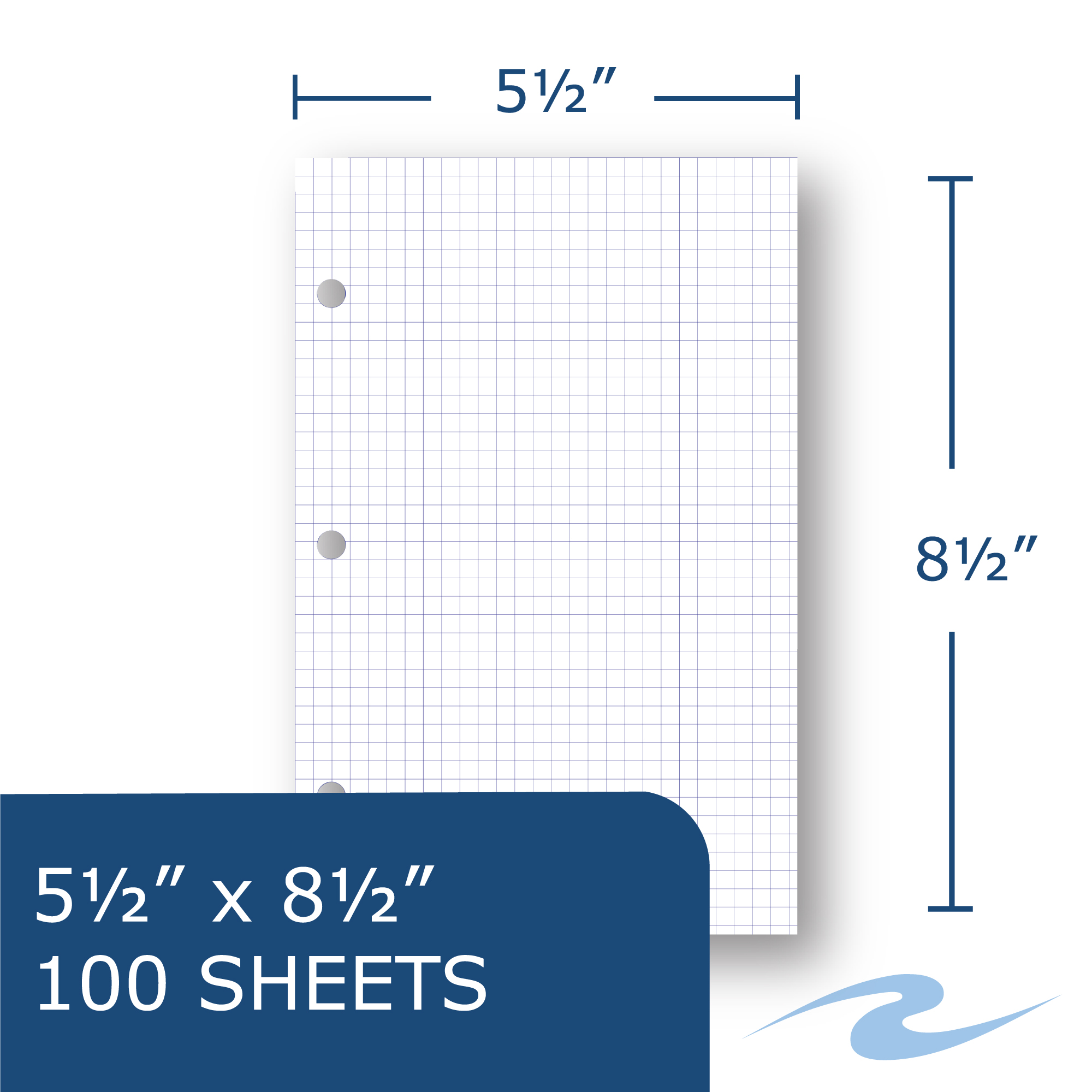 Loose Leaf Paper, 5x5" Graph Ruled, 3-Hole Punched, 100 Sheets