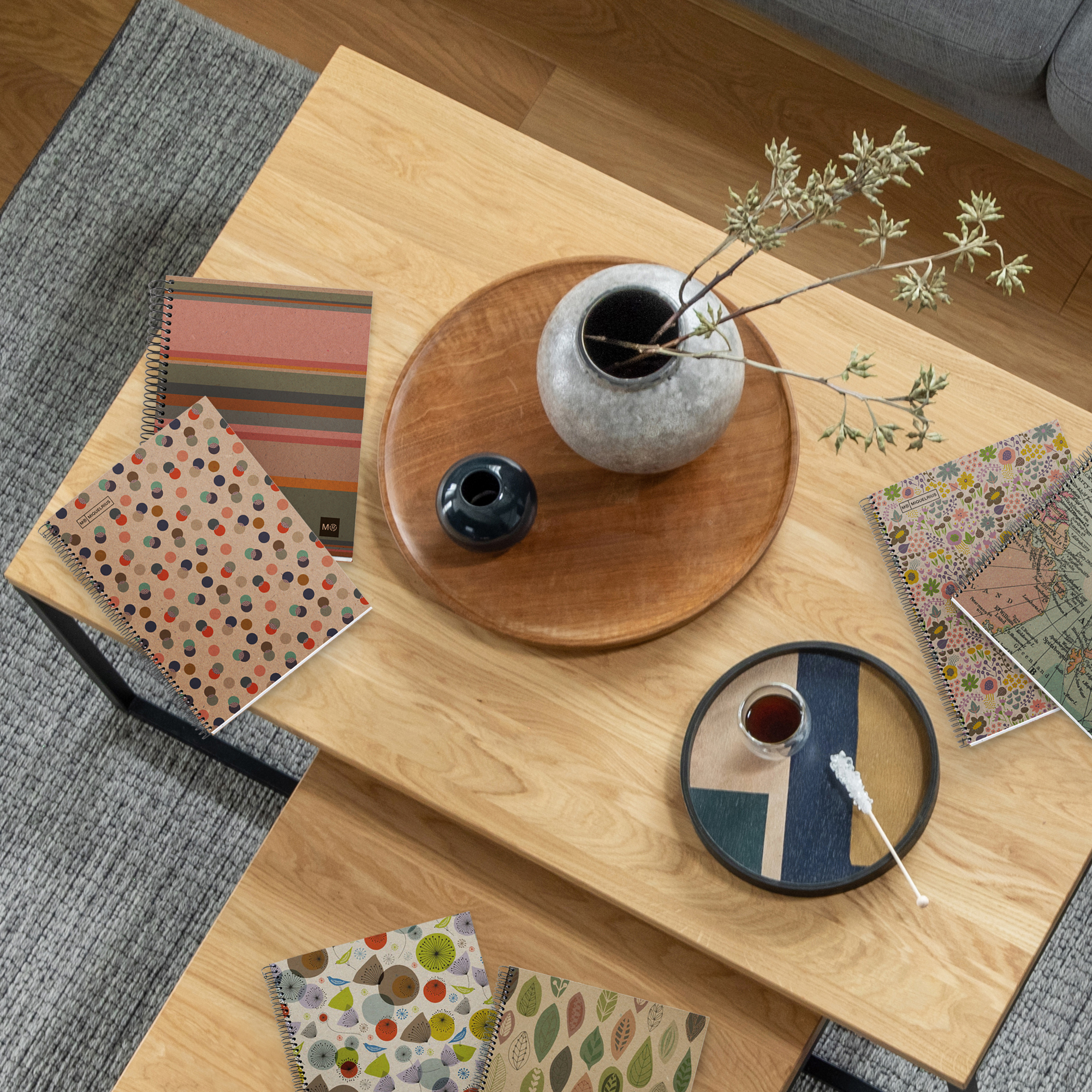 M® MiquelRius Recycled Collection, Lined 4 Subject Notebook, A5 (8.27" x 5.83"), Cardboard Cover - Eco Birds