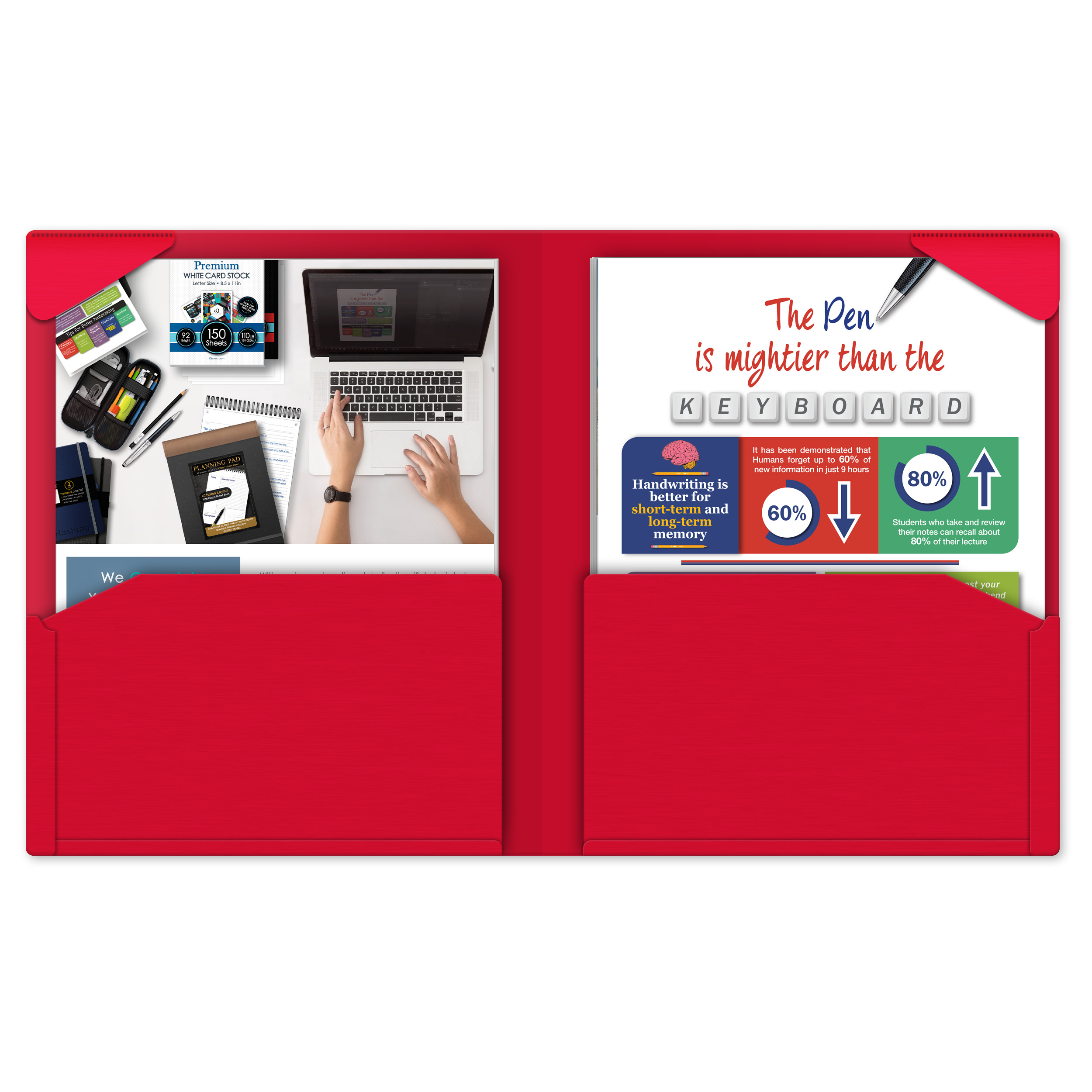 iScholar® iQ+ Heavy Duty Twin Pocket Portfolio, 11.5" x 9.5", Assorted Colors