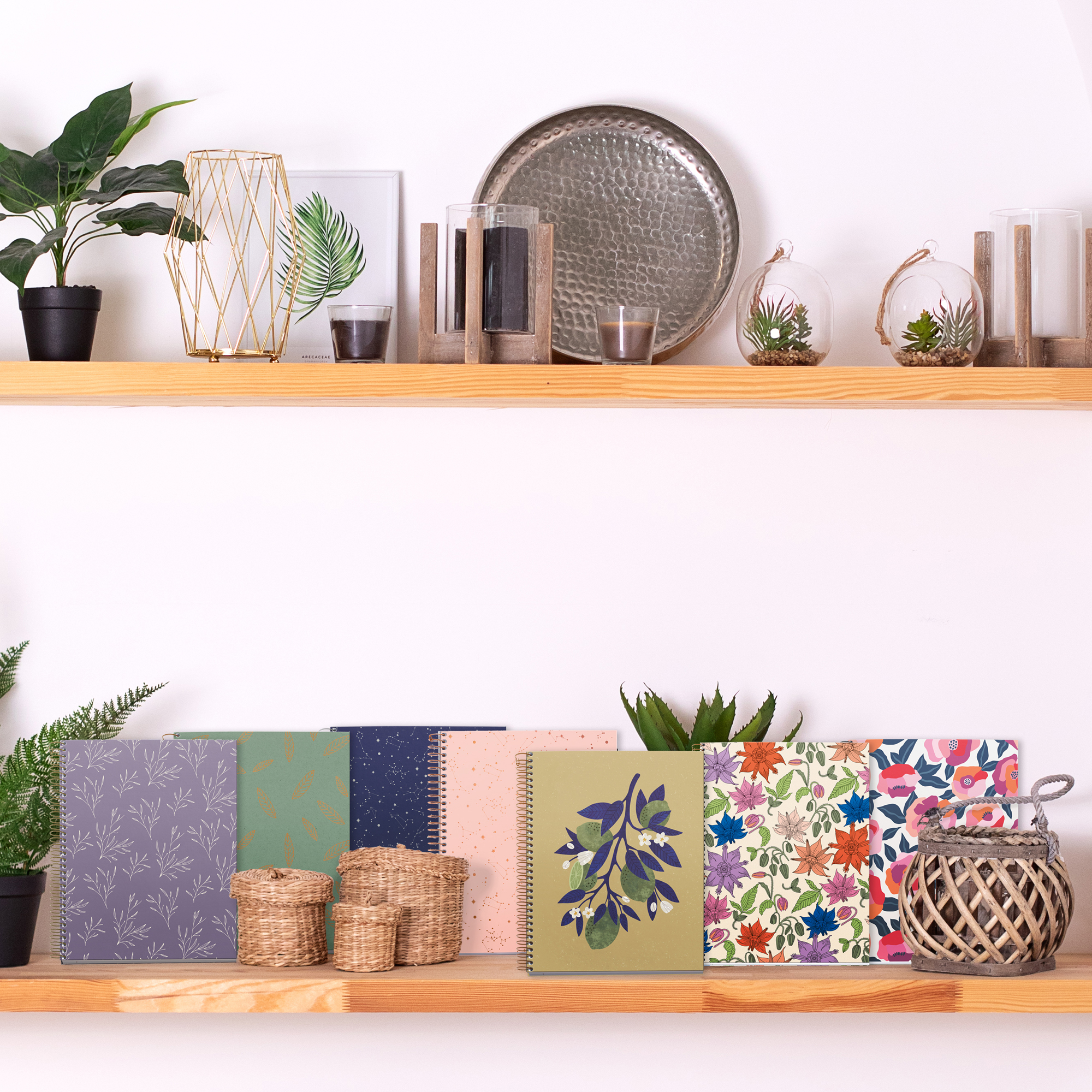 M® MiquelRius Recycled Collection, Lined 4 Subject Notebook, A5 (8.27" x 5.83"), Cardboard Cover - Green Leaves