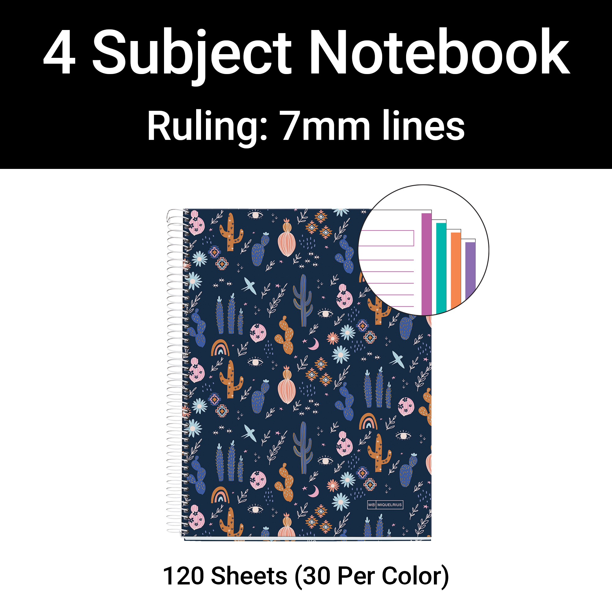 M® MiquelRius Lined 4 Subject Notebook, 11" x 8.5", Cardboard Cover - Desert