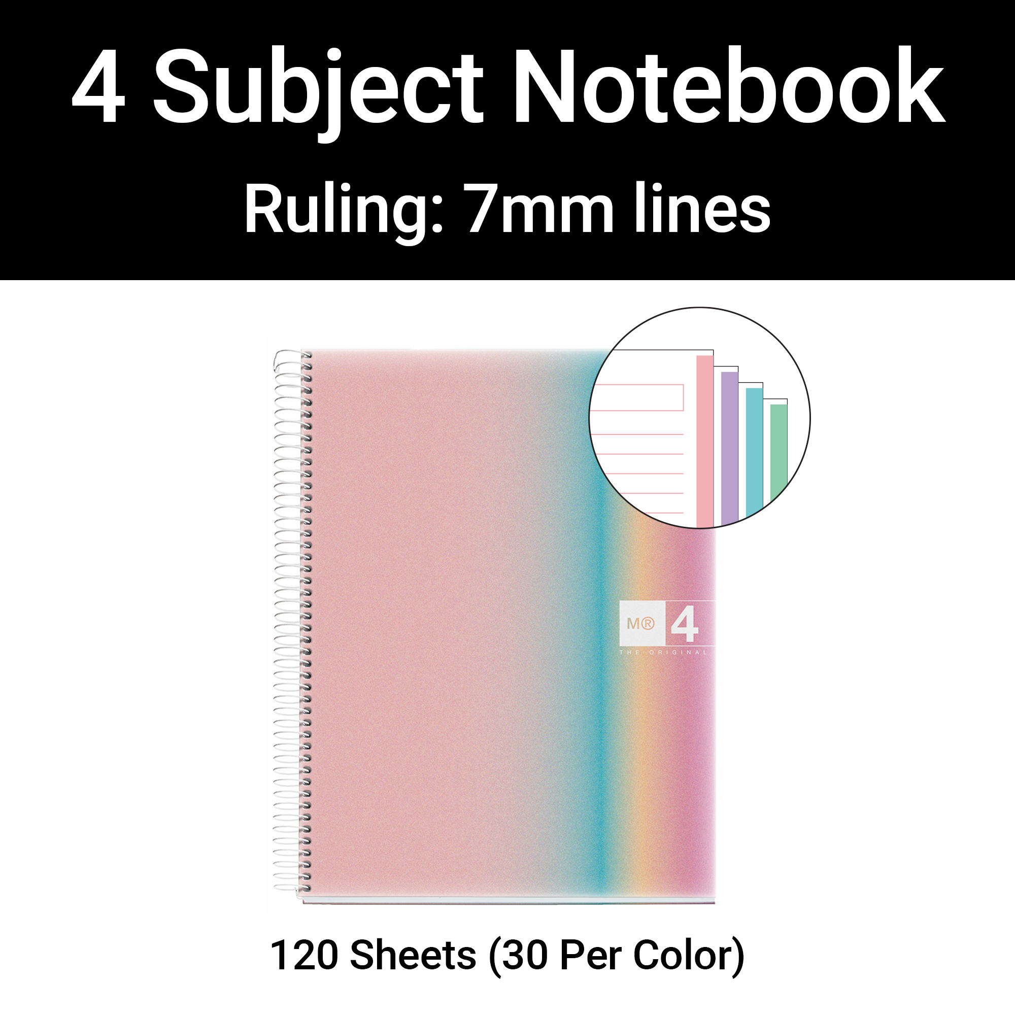 M® MiquelRius Aurora Lined 4 Subject Notebook, 11" x 8.5", Poly Cover - West Bay